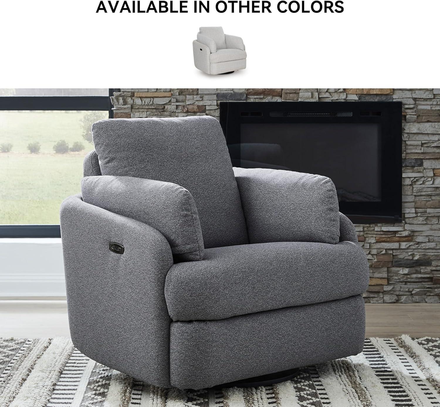 imageSignature Design by Ashley Alainmont NextGen Nuvella Contemporary Stain Resistant Swivel Power Recliner with USB Ports and Hidden Storage GrayGrey