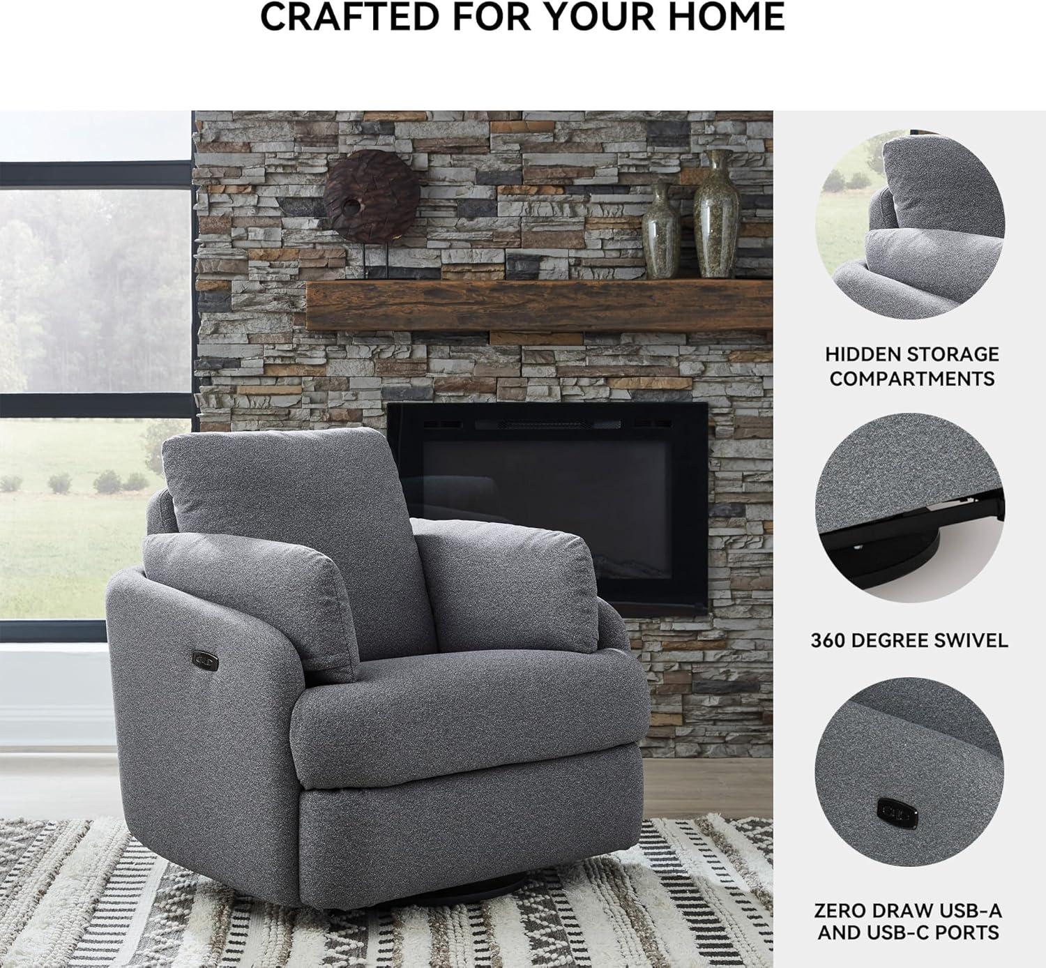 imageSignature Design by Ashley Alainmont NextGen Nuvella Contemporary Stain Resistant Swivel Power Recliner with USB Ports and Hidden Storage GrayGrey