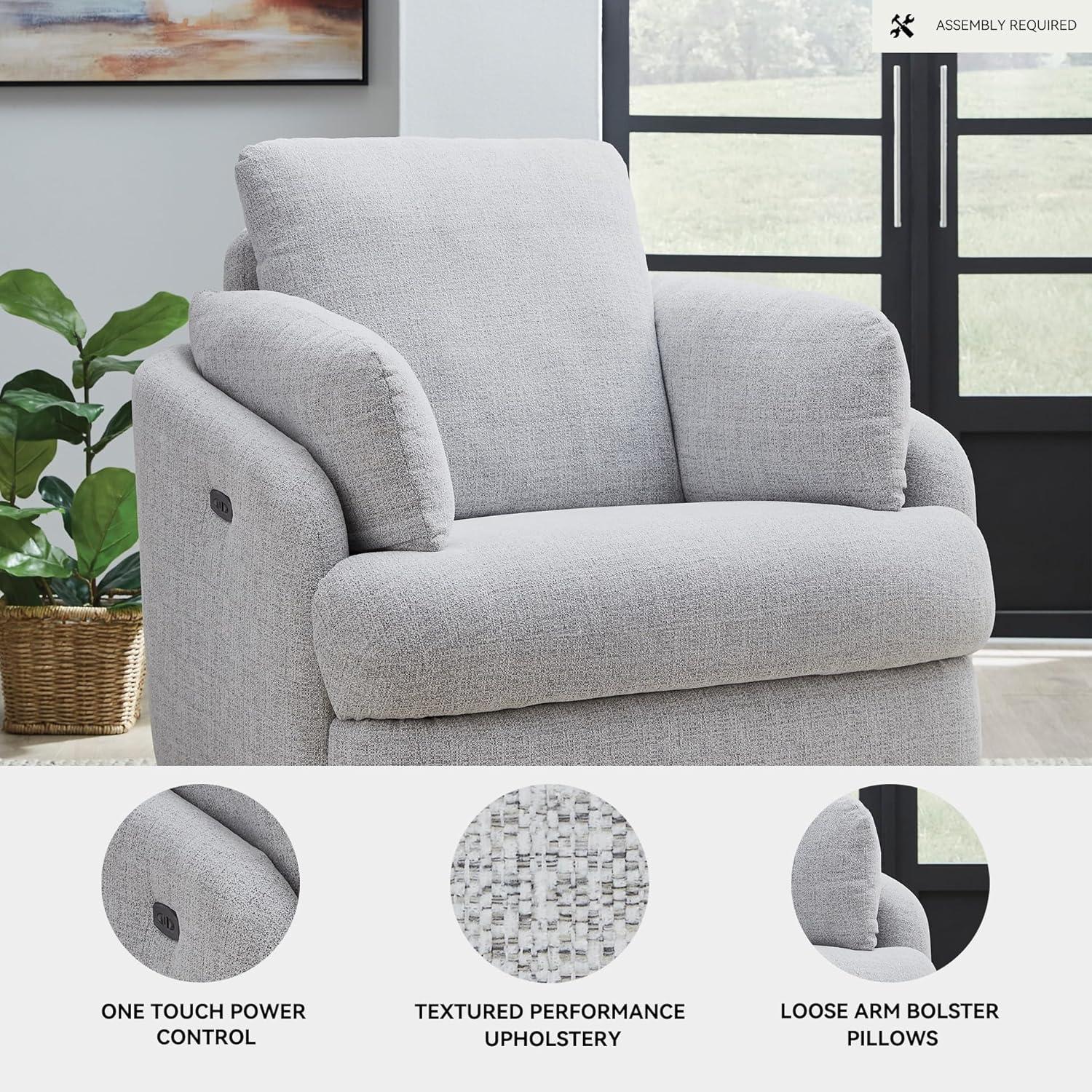 imageSignature Design by Ashley Alainmont NextGen Nuvella Contemporary Stain Resistant Swivel Power Recliner with USB Ports and Hidden Storage GrayLight Gray