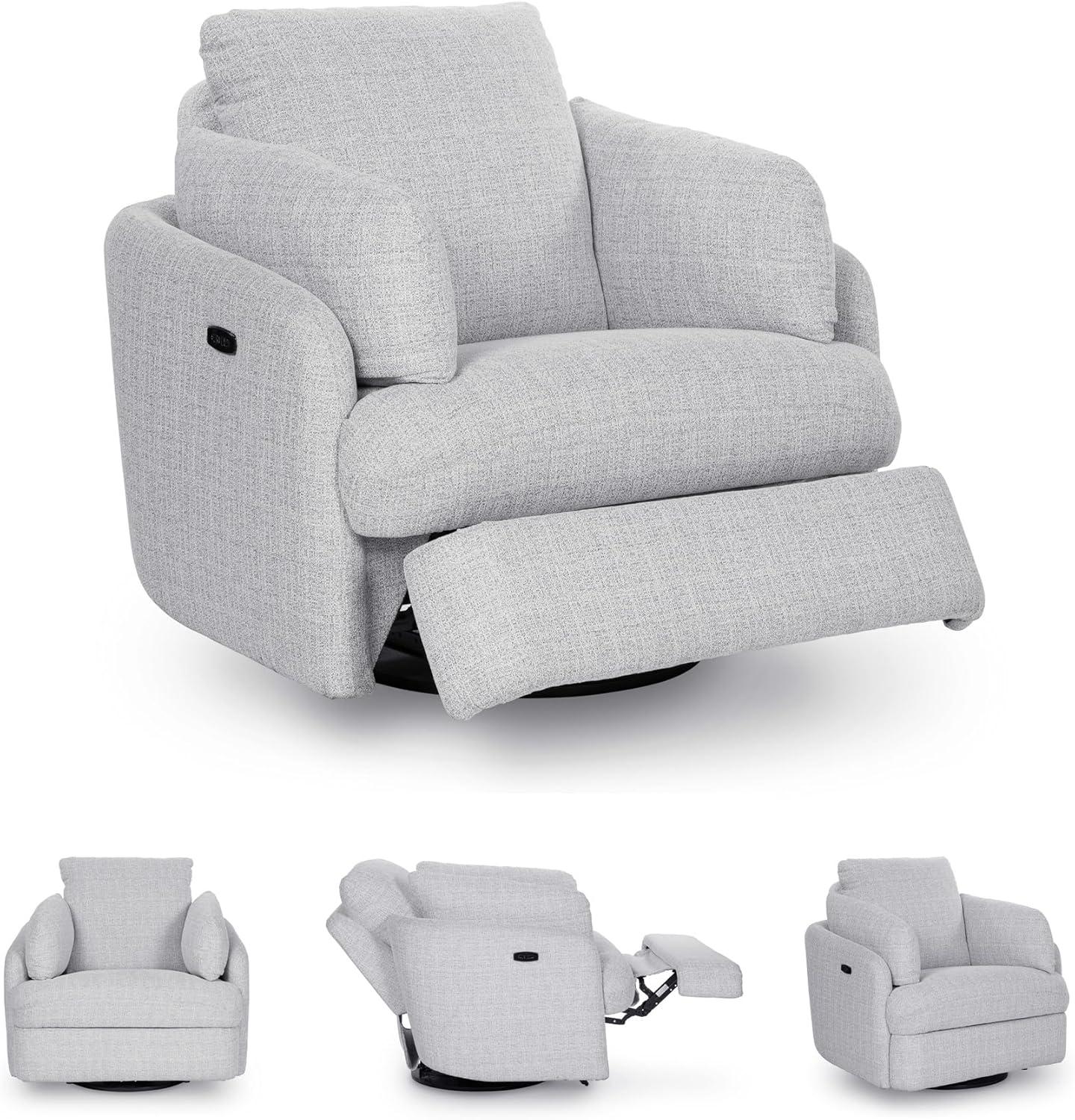 imageSignature Design by Ashley Alainmont NextGen Nuvella Contemporary Stain Resistant Swivel Power Recliner with USB Ports and Hidden Storage GrayLight Gray