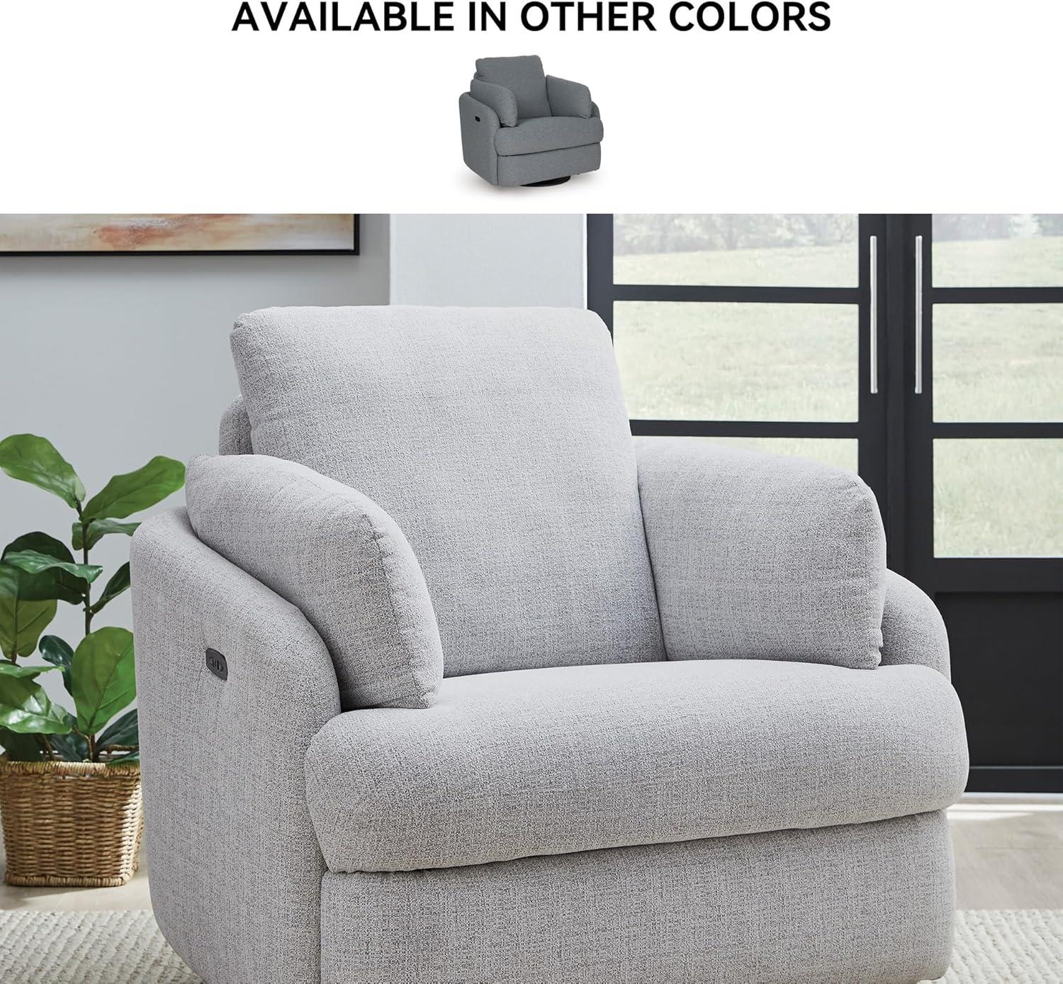 imageSignature Design by Ashley Alainmont NextGen Nuvella Contemporary Stain Resistant Swivel Power Recliner with USB Ports and Hidden Storage GrayLight Gray