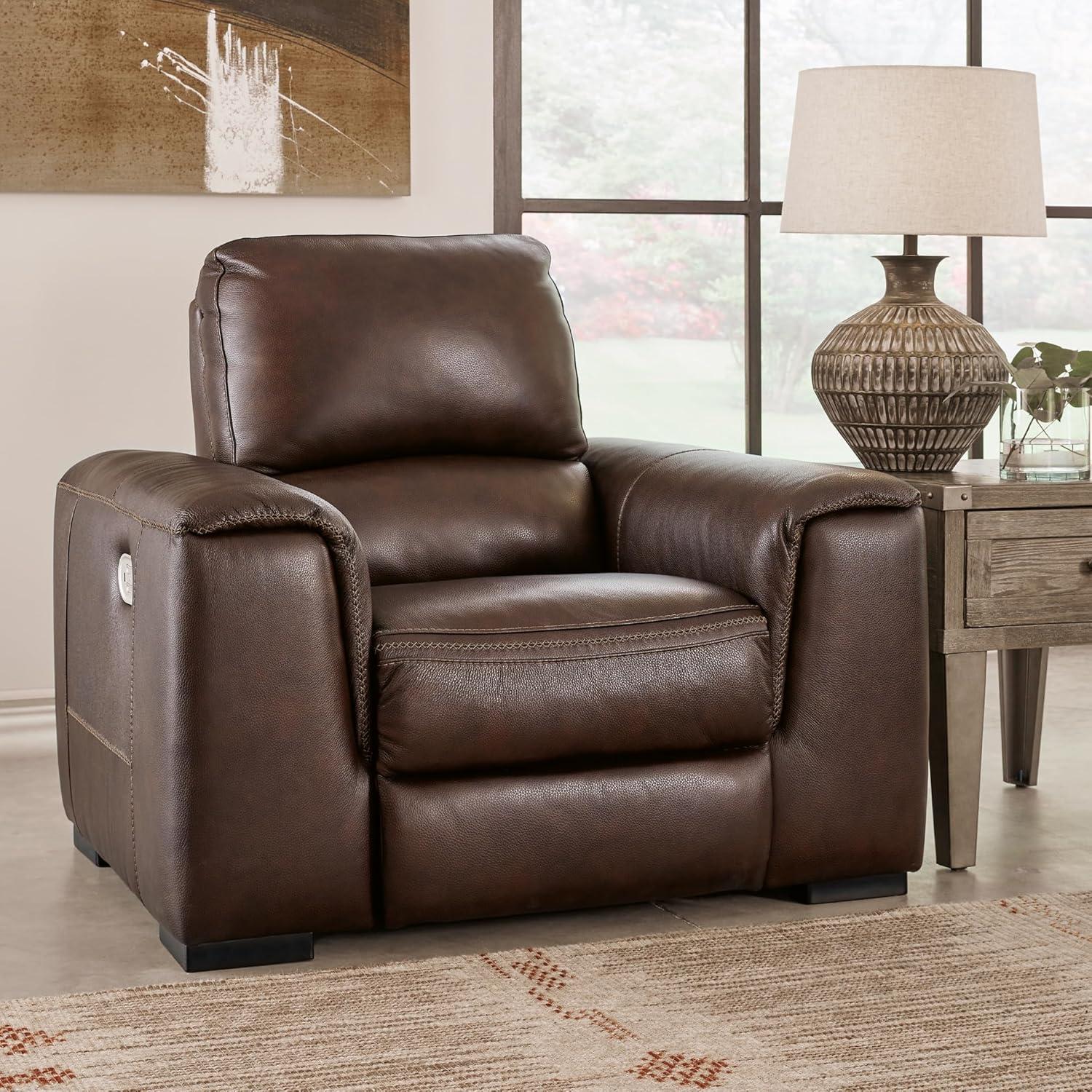 imageSignature Design by Ashley Alessandro Modern Power Recliner with Adjustable Headrest Dark BrownDark Brown