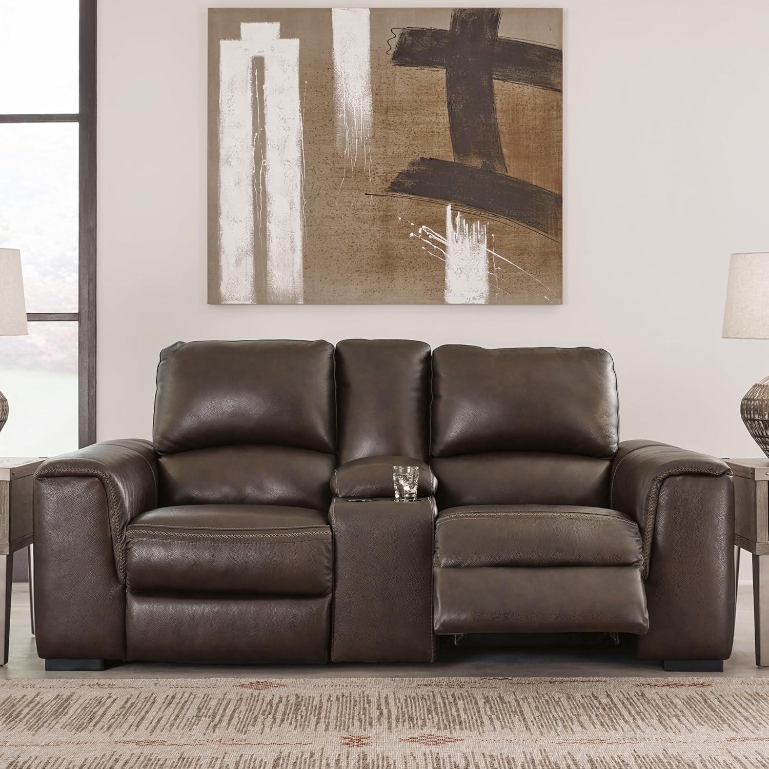 imageSignature Design by Ashley Alessandro Modern Power Recliner with Adjustable Headrest Dark BrownDark Brown