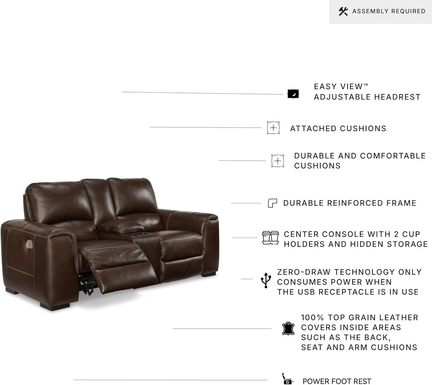 imageSignature Design by Ashley Alessandro Modern Power Recliner with Adjustable Headrest Dark BrownDark Brown