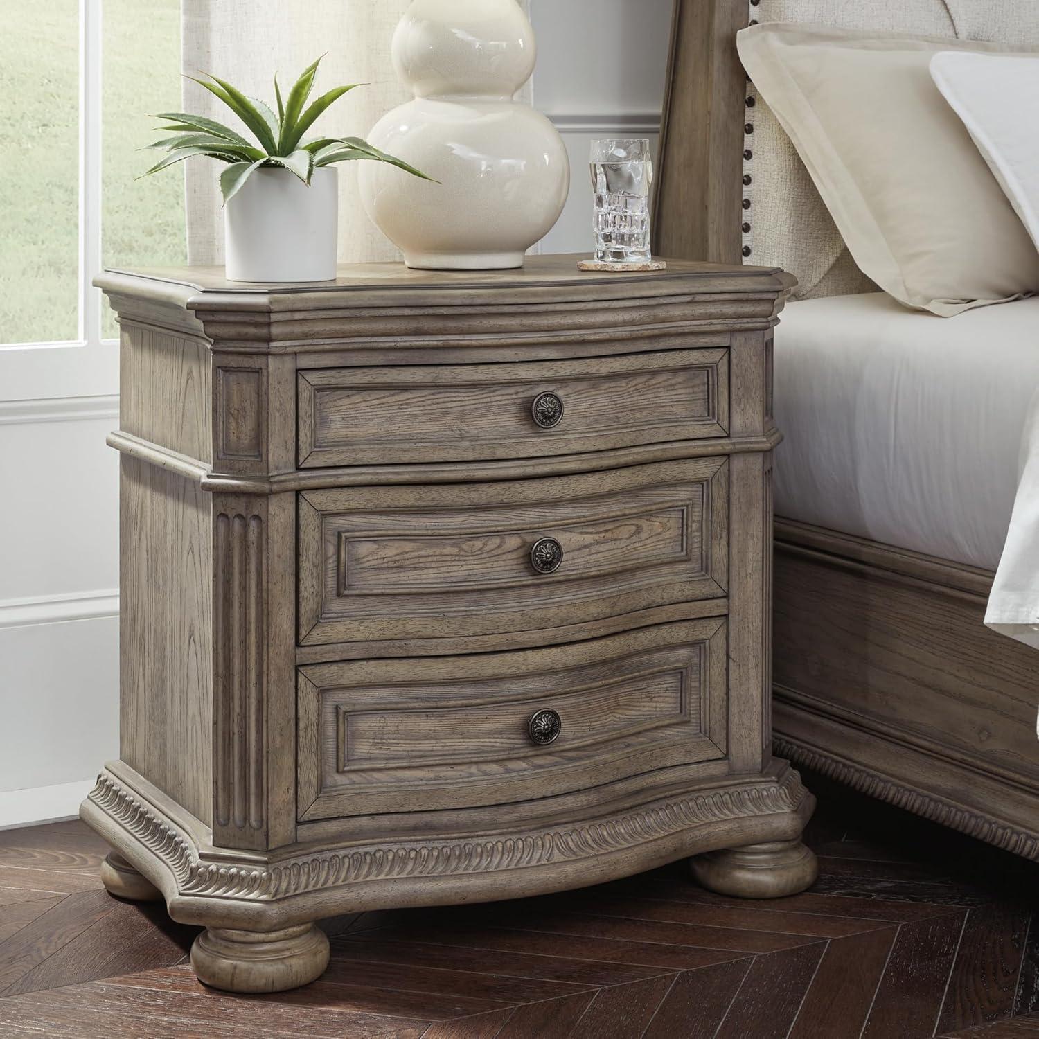 imageSignature Design by Ashley Ardenfield Classic 3Drawer Nightstand with USB Ports Light BrownNight Stand
