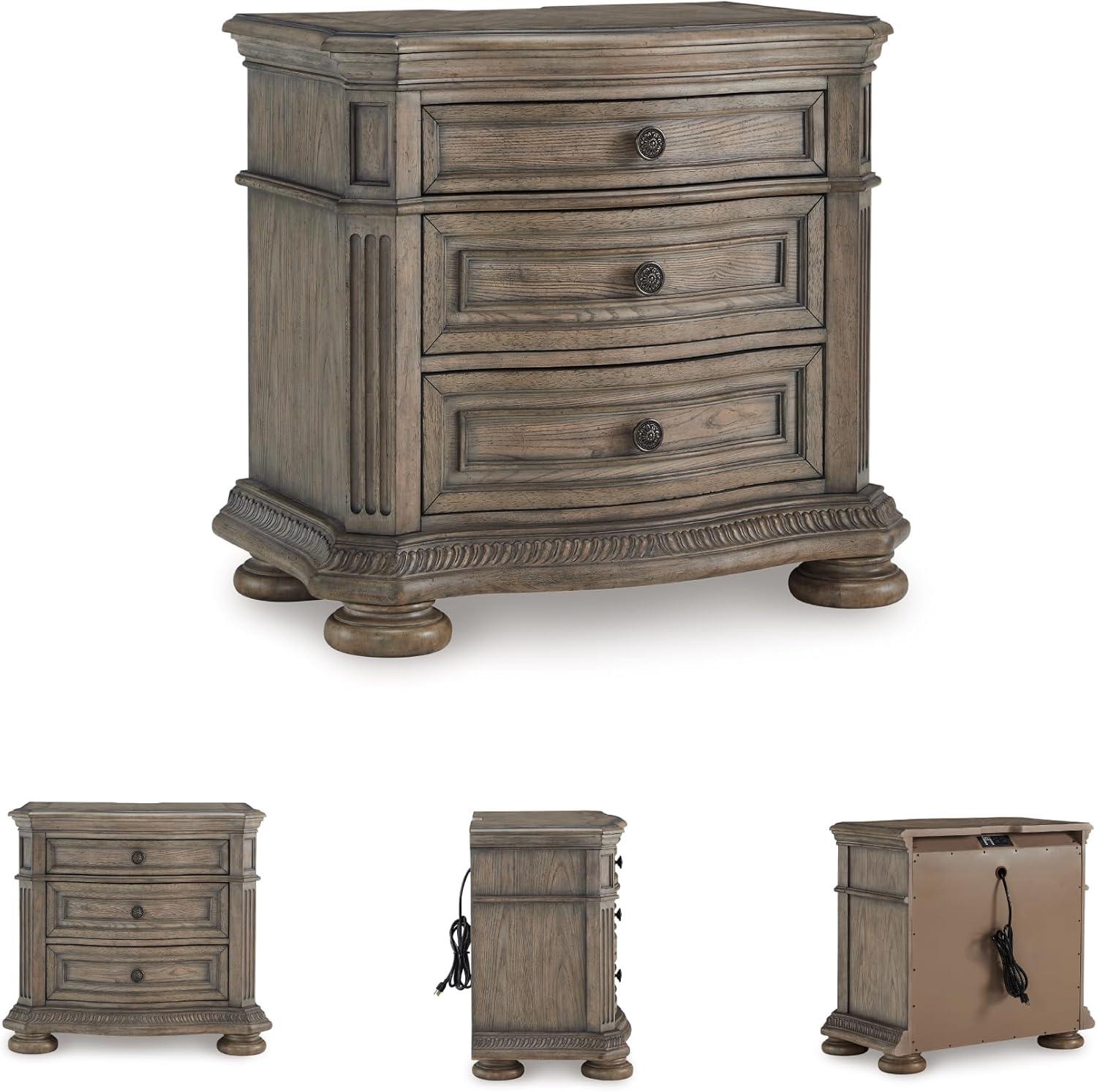 imageSignature Design by Ashley Ardenfield Classic 3Drawer Nightstand with USB Ports Light BrownNight Stand
