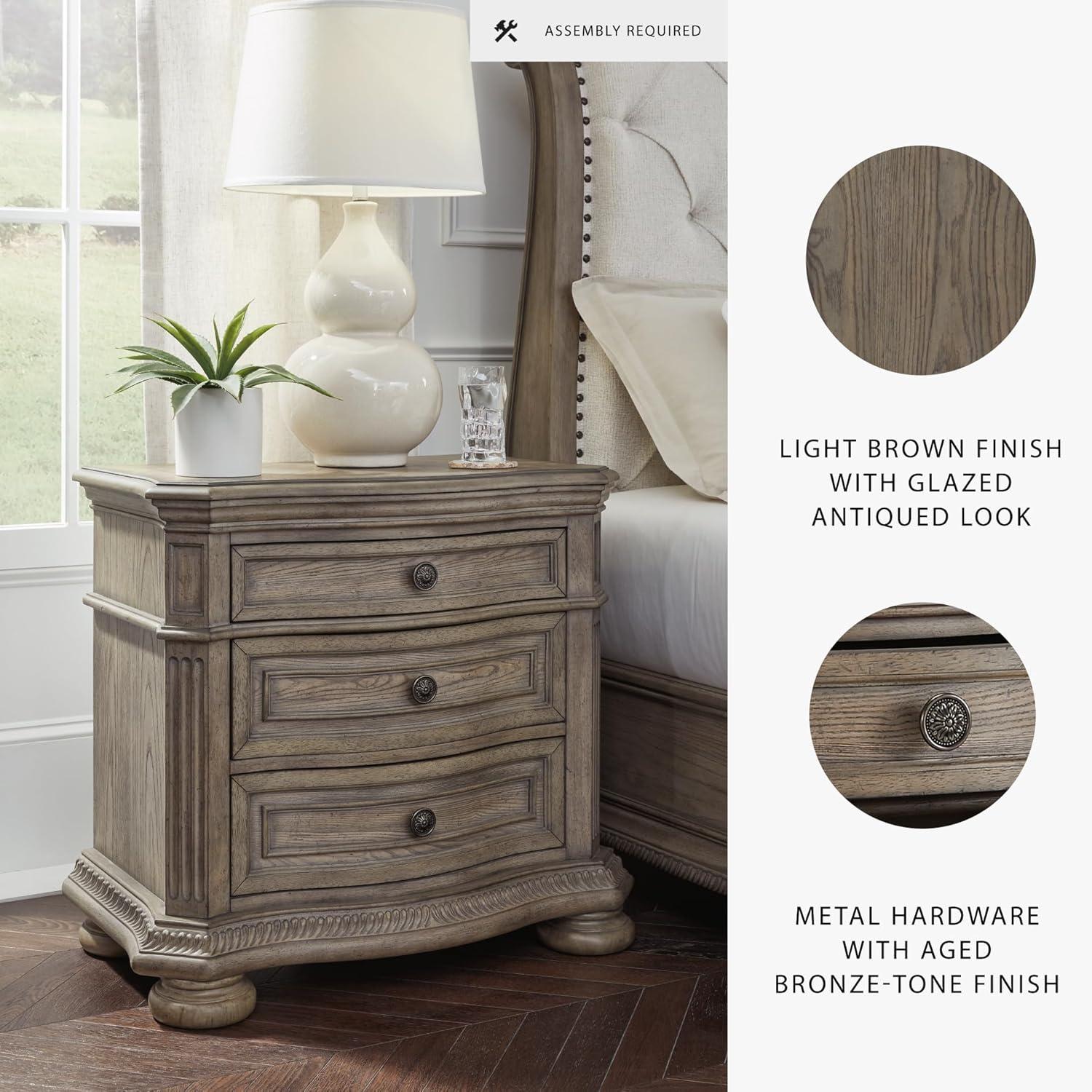 imageSignature Design by Ashley Ardenfield Classic 3Drawer Nightstand with USB Ports Light BrownNight Stand