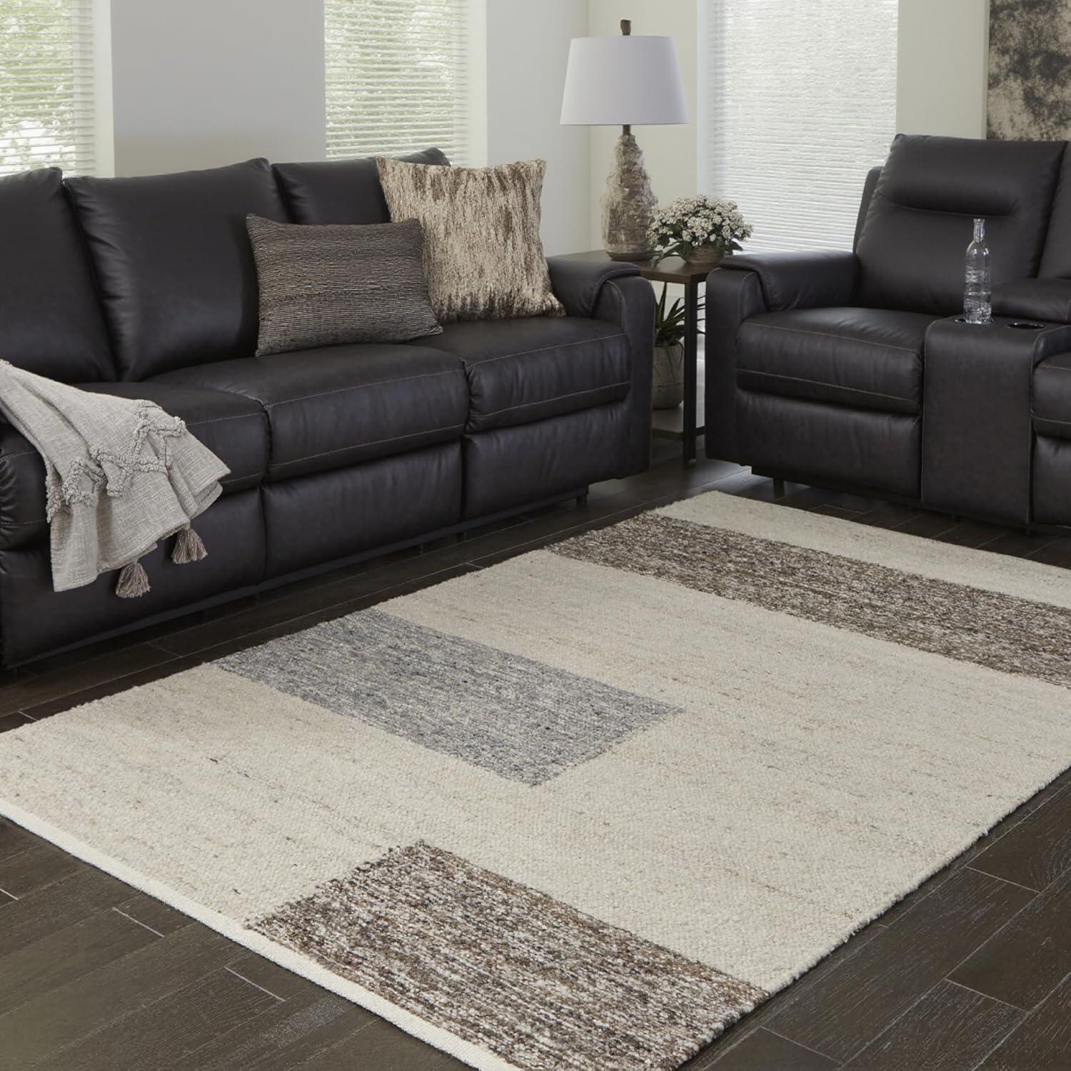 imageSignature Design by Ashley Barus Vintage Indoor Striped Handwoven Medium 5 x 7 Rug Dark Brown ampamp Beige5 x 7 Rectangular