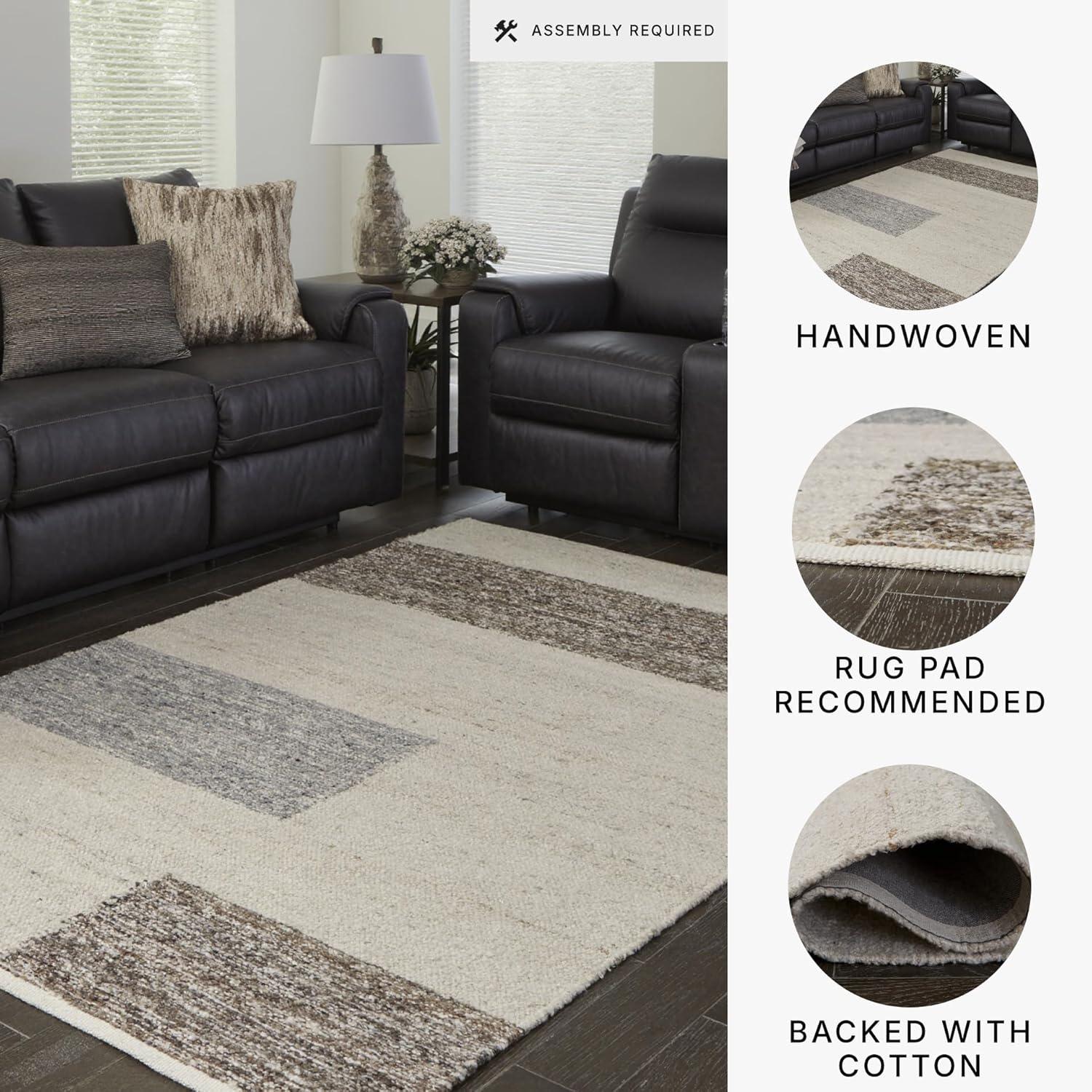 imageSignature Design by Ashley Barus Vintage Indoor Striped Handwoven Medium 5 x 7 Rug Dark Brown ampamp Beige5 x 7 Rectangular