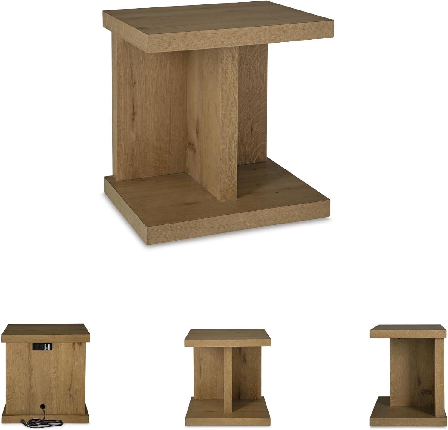 imageSignature Design by Ashley Brinstead Casual Chairside End Table with Power Supply and USB Ports Light BrownLight Brown