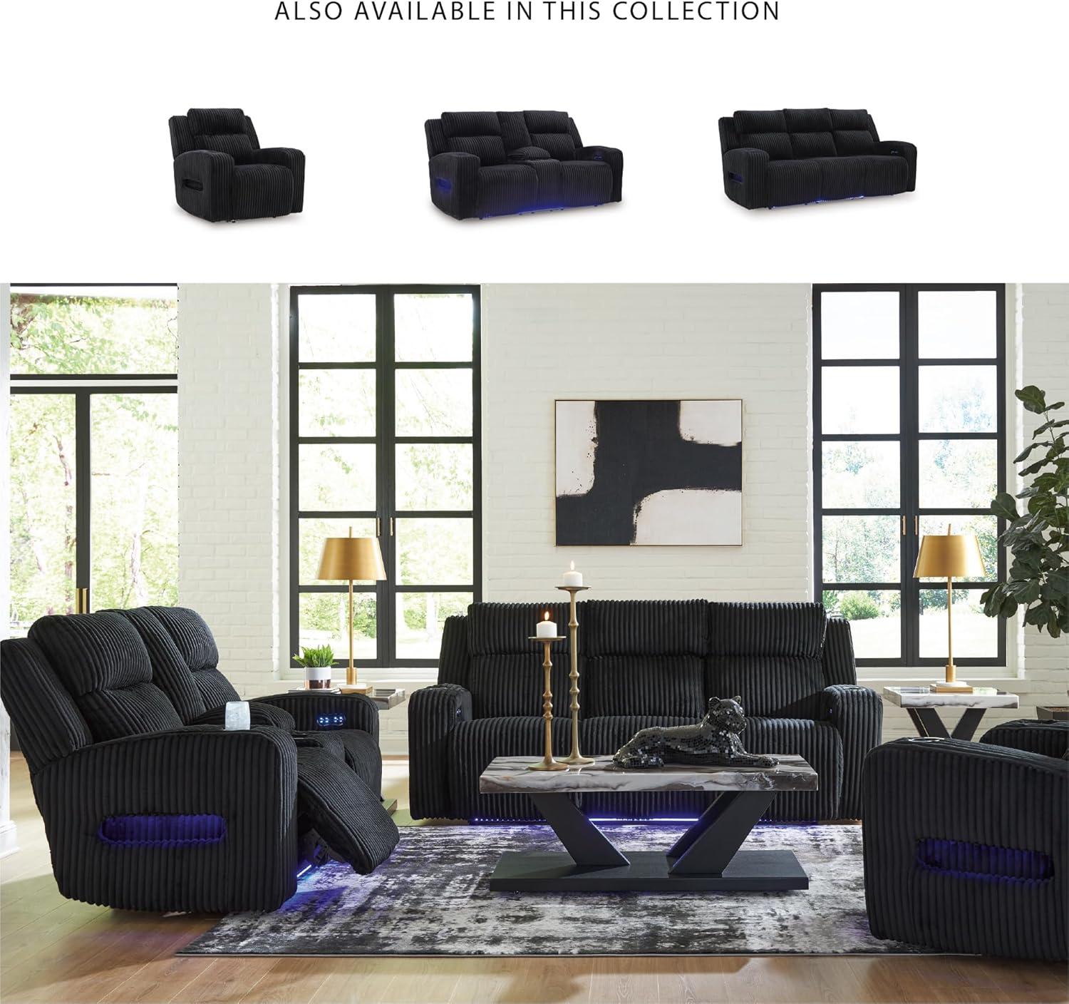 imageSignature Design by Ashley Broad Cove Casual LED Power Recliner with Adjustable Headrest Storage and USB Ports BlackBlack