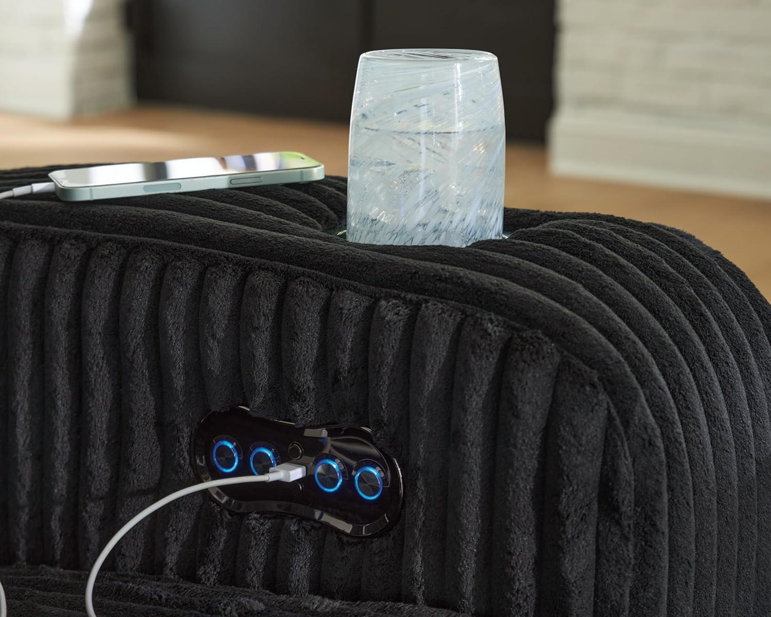 imageSignature Design by Ashley Broad Cove Casual LED Power Recliner with Adjustable Headrest Storage and USB Ports BlackBlack