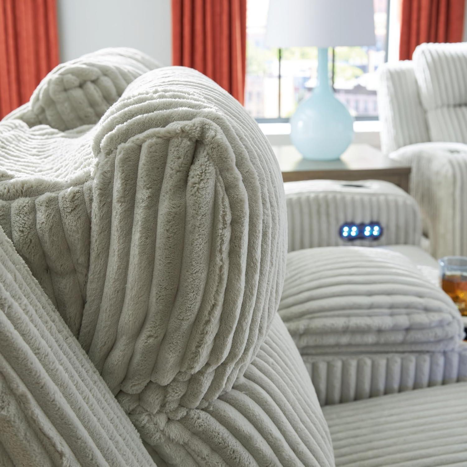 imageSignature Design by Ashley Broad Cove Casual LED Power Recliner with Adjustable Headrest Storage and USB Ports BlackLight Gray