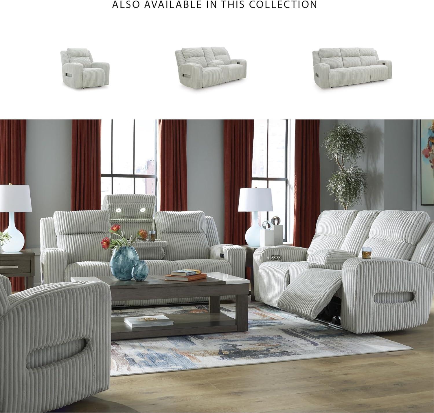 imageSignature Design by Ashley Broad Cove Casual LED Power Recliner with Adjustable Headrest Storage and USB Ports BlackLight Gray