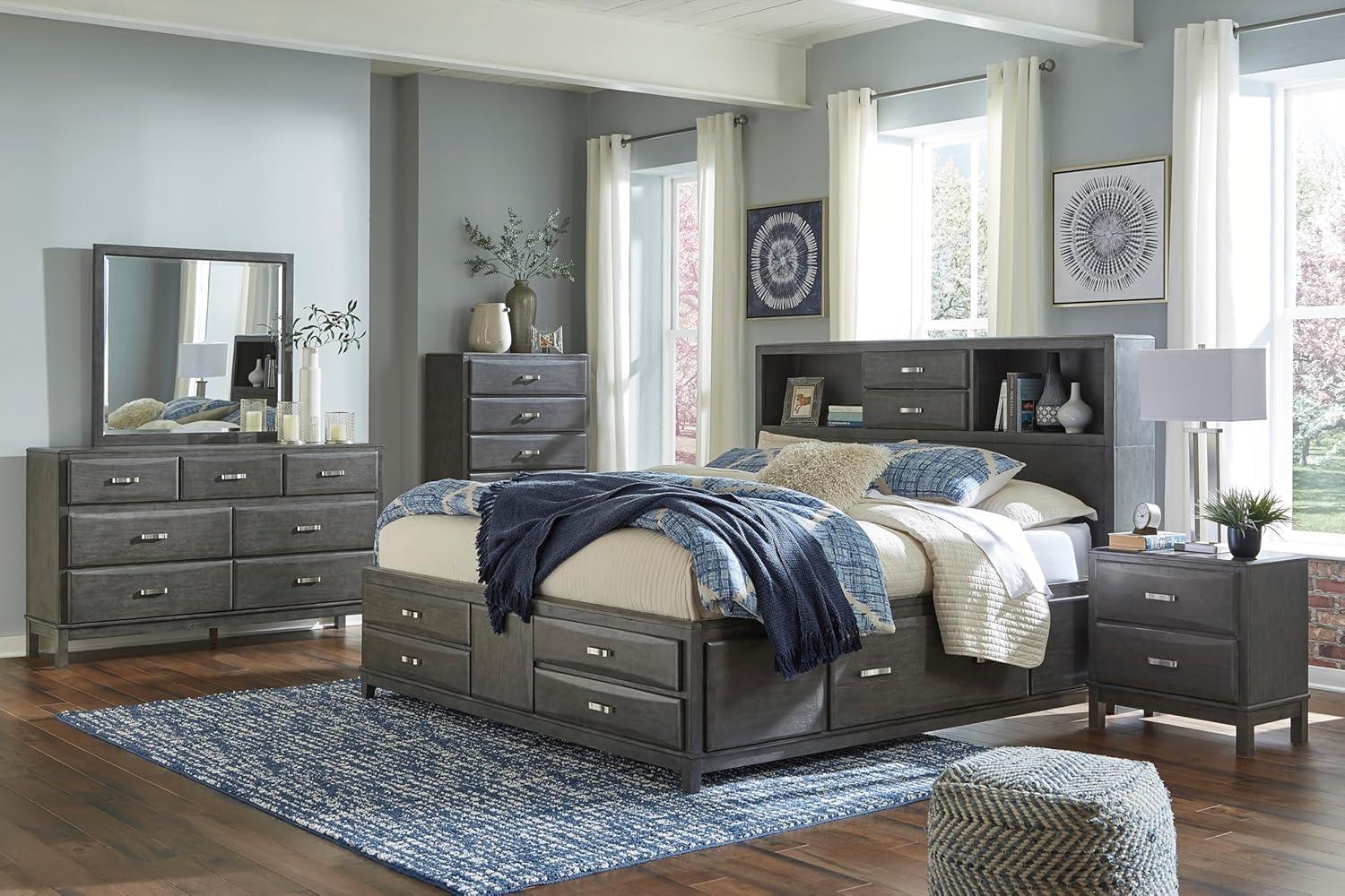 imageSignature Design by Ashley Caitbrook Contemporary Queen Storage Platform Bed with 8 Drawers and 2 Cubbies Foundation or Box Spring Not Needed GrayGrey