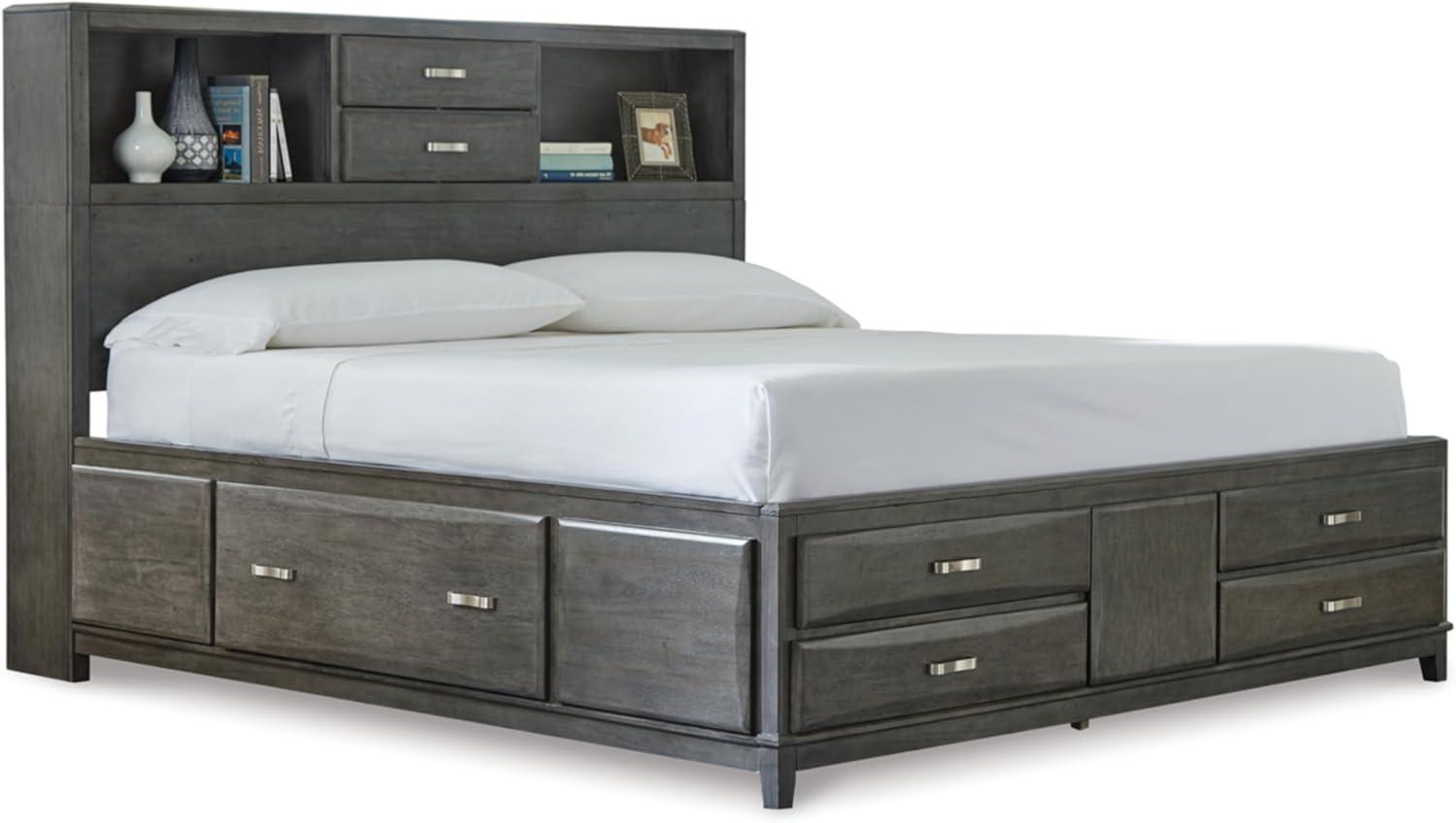 imageSignature Design by Ashley Caitbrook Contemporary Queen Storage Platform Bed with 8 Drawers and 2 Cubbies Foundation or Box Spring Not Needed GrayGrey