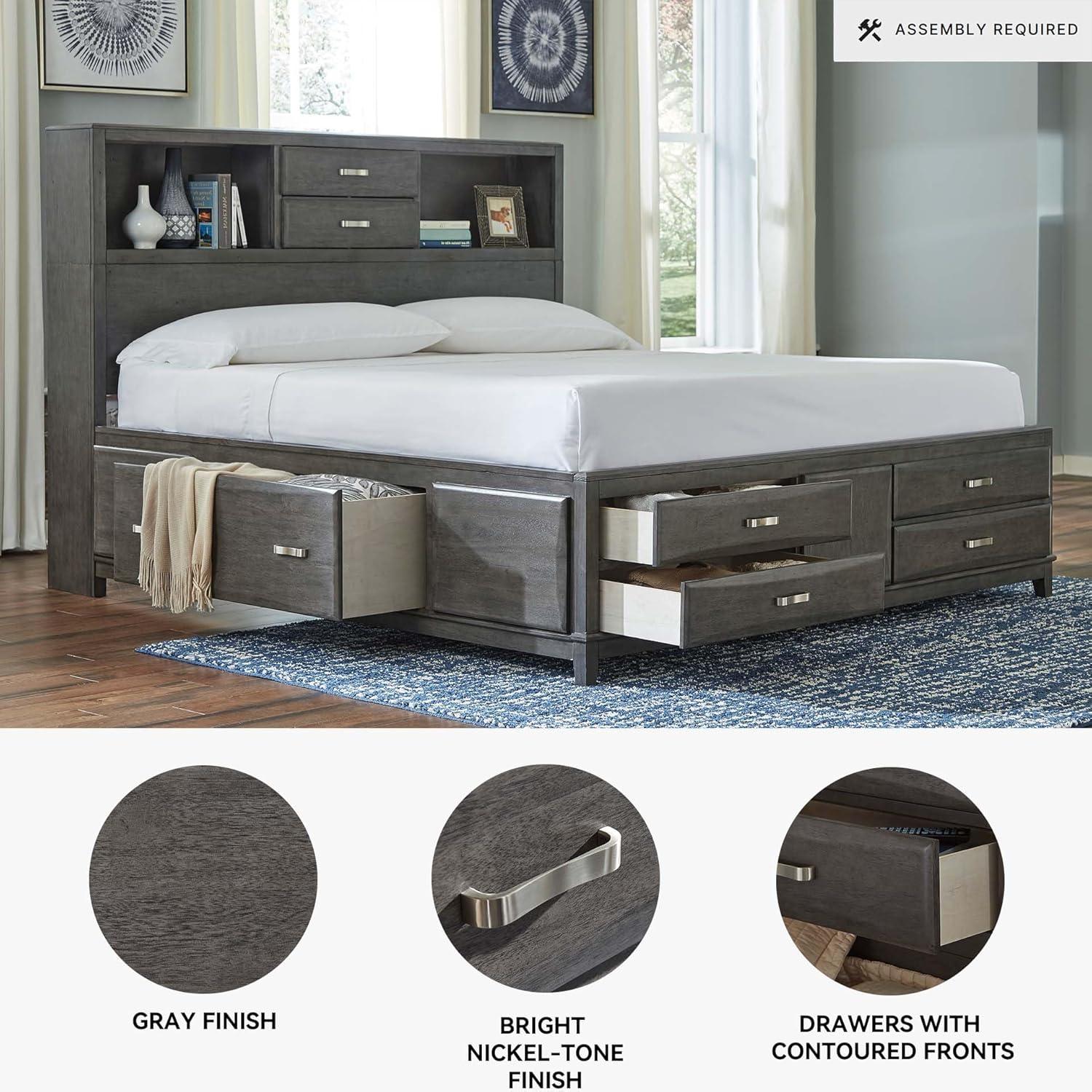 imageSignature Design by Ashley Caitbrook Contemporary Queen Storage Platform Bed with 8 Drawers and 2 Cubbies Foundation or Box Spring Not Needed GrayGrey