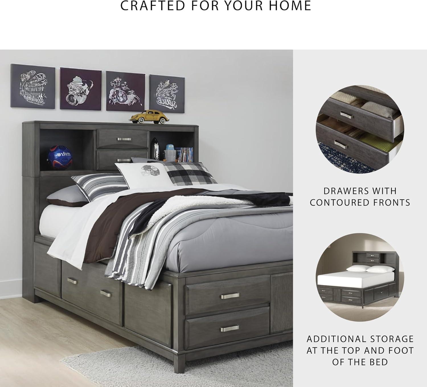 imageSignature Design by Ashley Caitbrook Contemporary Queen Storage Platform Bed with 8 Drawers and 2 Cubbies Foundation or Box Spring Not Needed GrayGrey