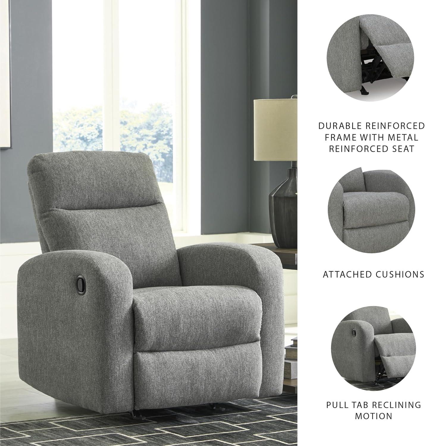 imageSignature Design by Ashley Carrigan Lane Modern Pull Tab Rocking Recliner Light Gray