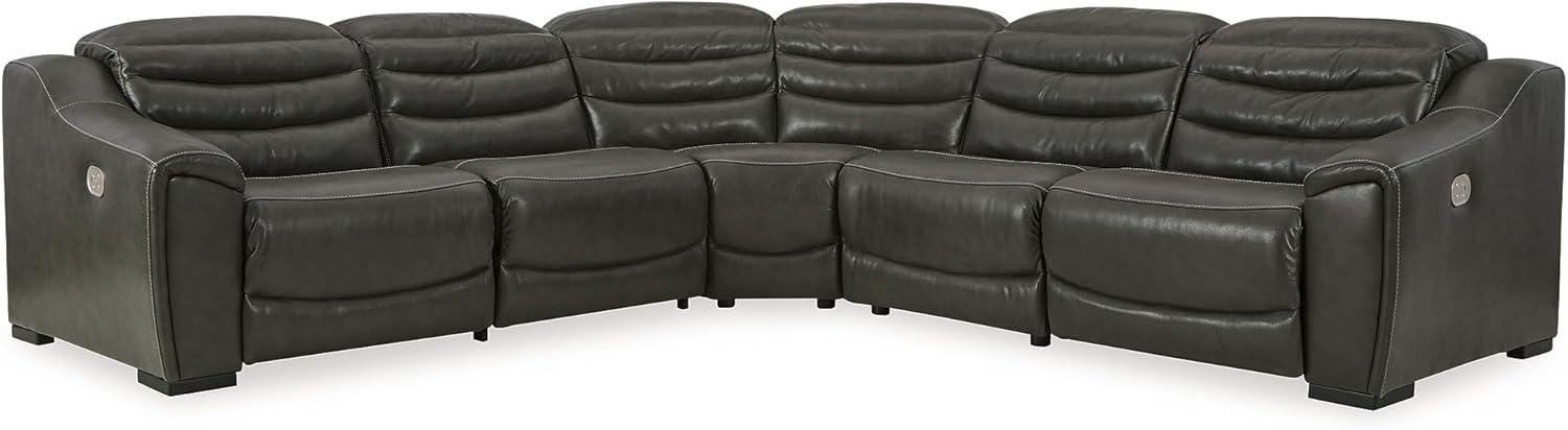 imageSignature Design by Ashley Center Line Casual Power Recliner with Adjustable Headrest Dark Gray5Piece Power Reclining Sectional
