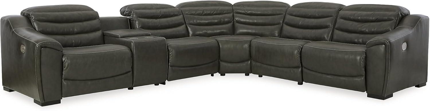 imageSignature Design by Ashley Center Line Casual Power Recliner with Adjustable Headrest Dark Gray6Piece Power Reclining Sectional