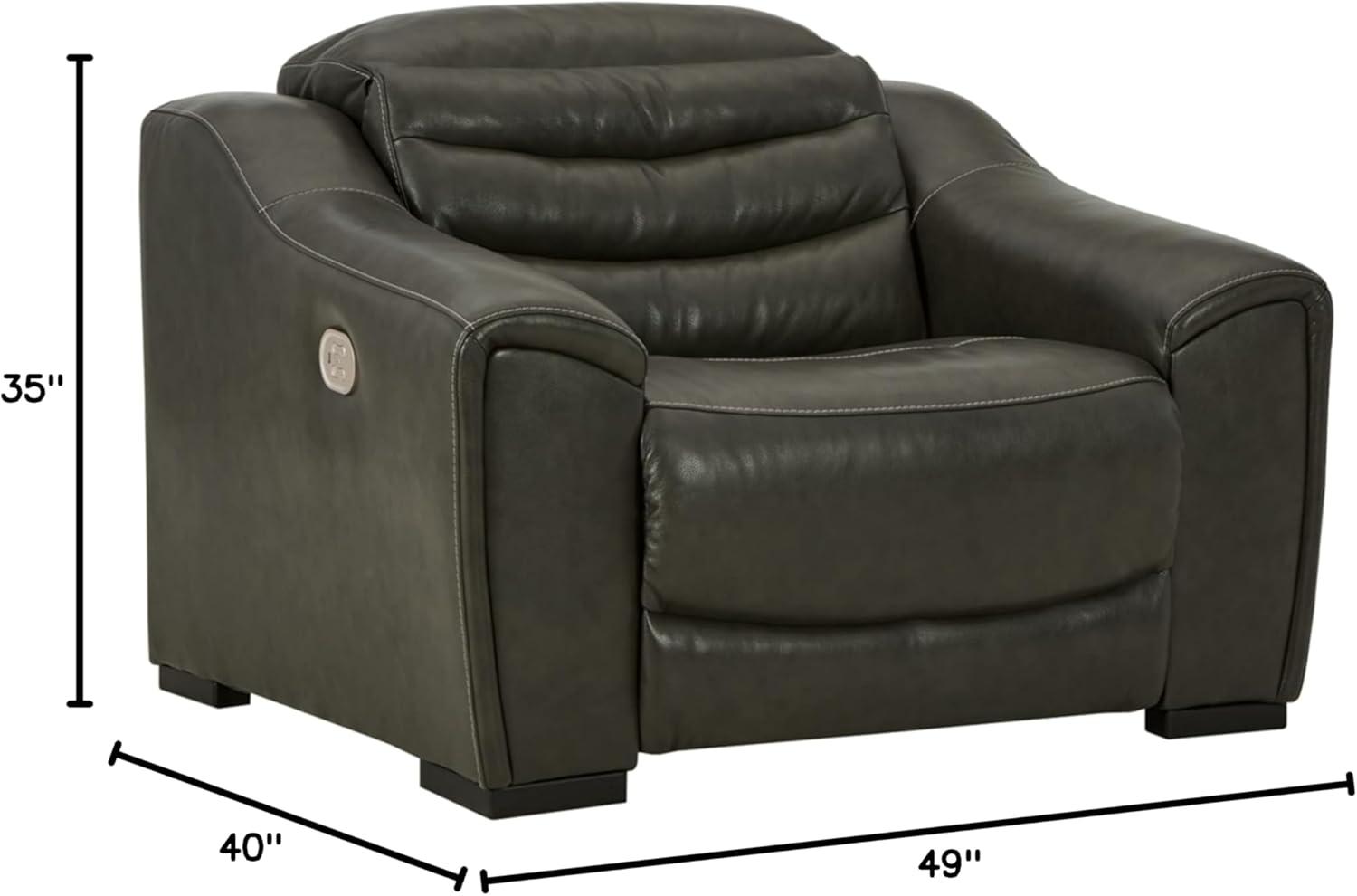 imageSignature Design by Ashley Center Line Casual Power Recliner with Adjustable Headrest Dark GrayPower Recliner