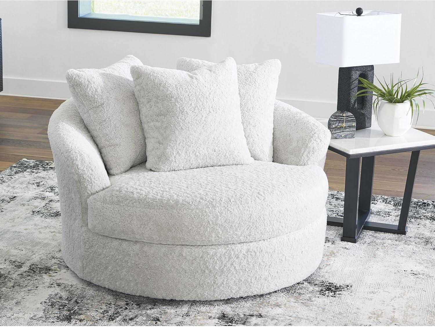 imageSignature Design by Ashley Cuddlesome Contemporary Oversized Swivel Accent Chair with Loose Seat Cushion and Reversible Back Cushion White