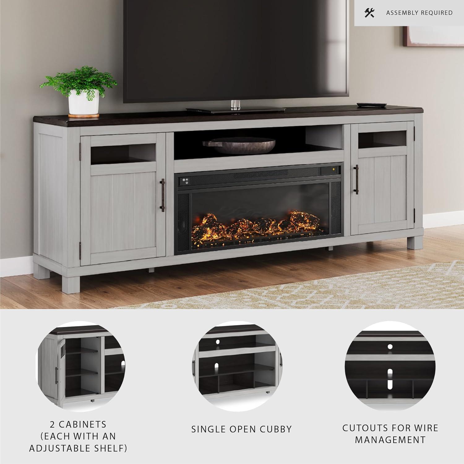 imageSignature Design by Ashley Darborn Casual 88quot TV Stand with Electric Fireplace for TVs up to 101quot Light GrayDark Brown