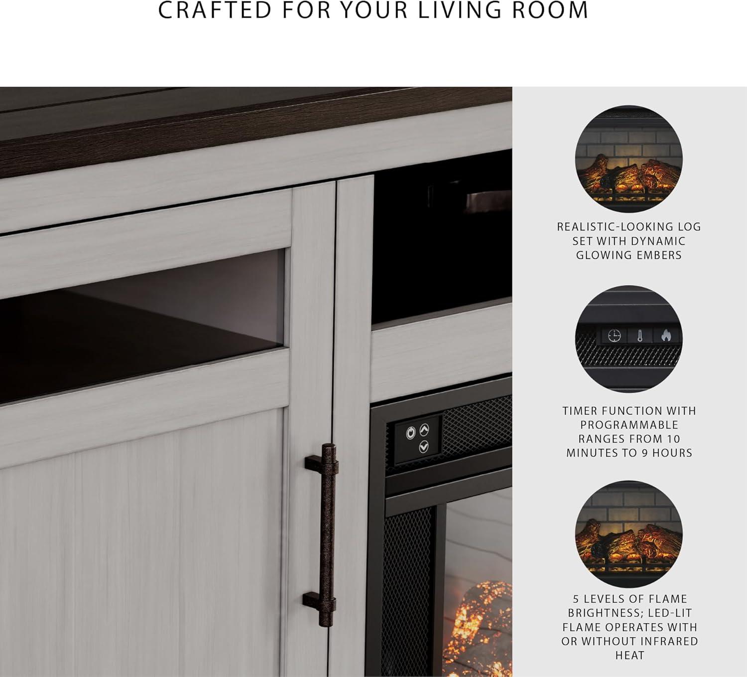 imageSignature Design by Ashley Darborn Casual 88quot TV Stand with Electric Fireplace for TVs up to 101quot Light GrayDark Brown