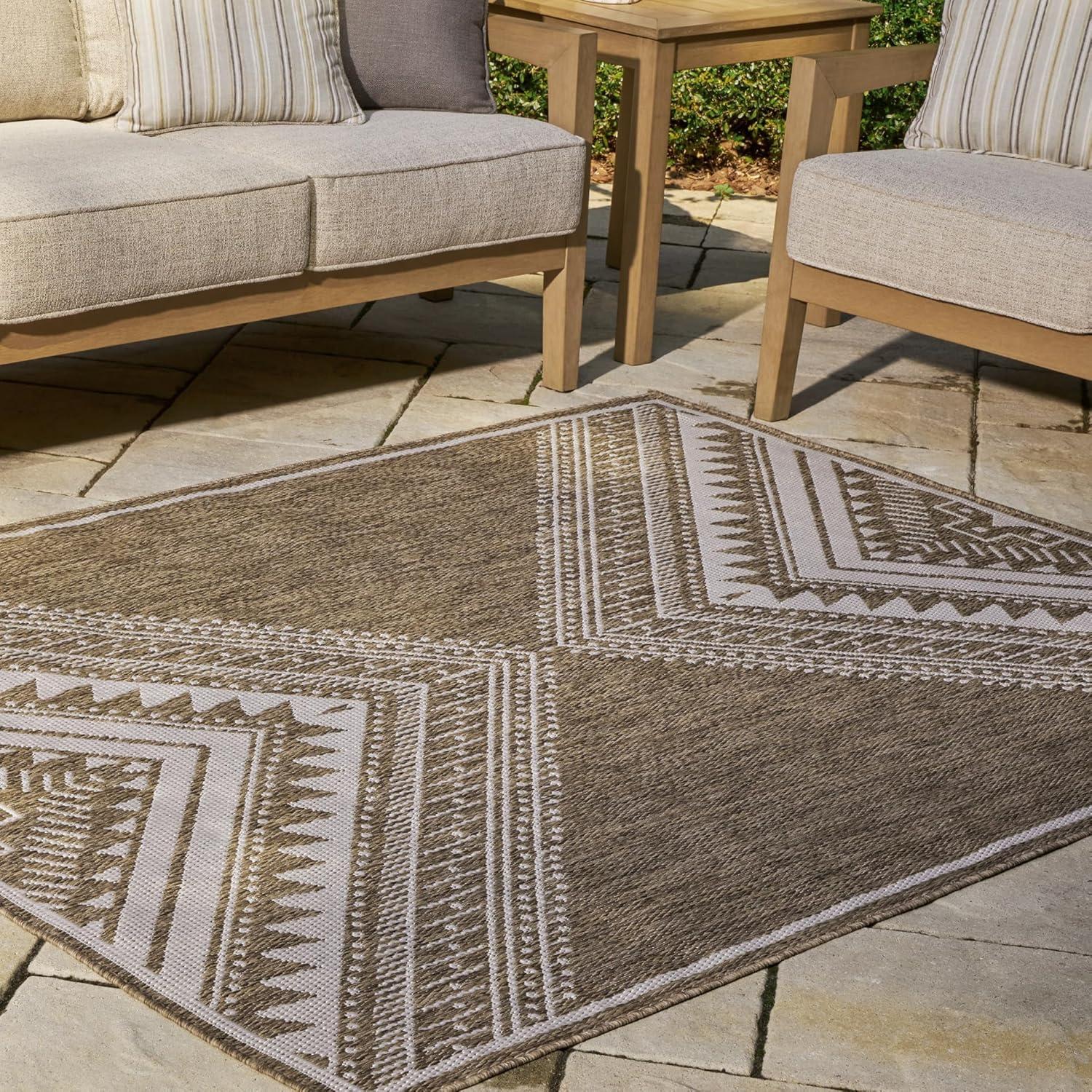 imageSignature Design by Ashley Dunsler Classic IndoorOutdoor Geometric 8 x 10 Rug with Non Slip Backing Dark Brown ampamp White