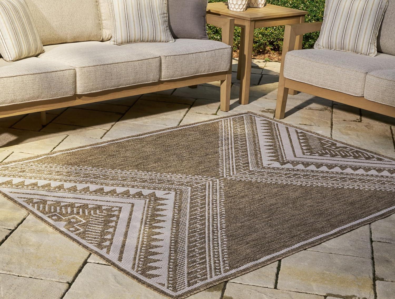 imageSignature Design by Ashley Dunsler Classic IndoorOutdoor Geometric 8 x 10 Rug with Non Slip Backing Dark Brown ampamp White
