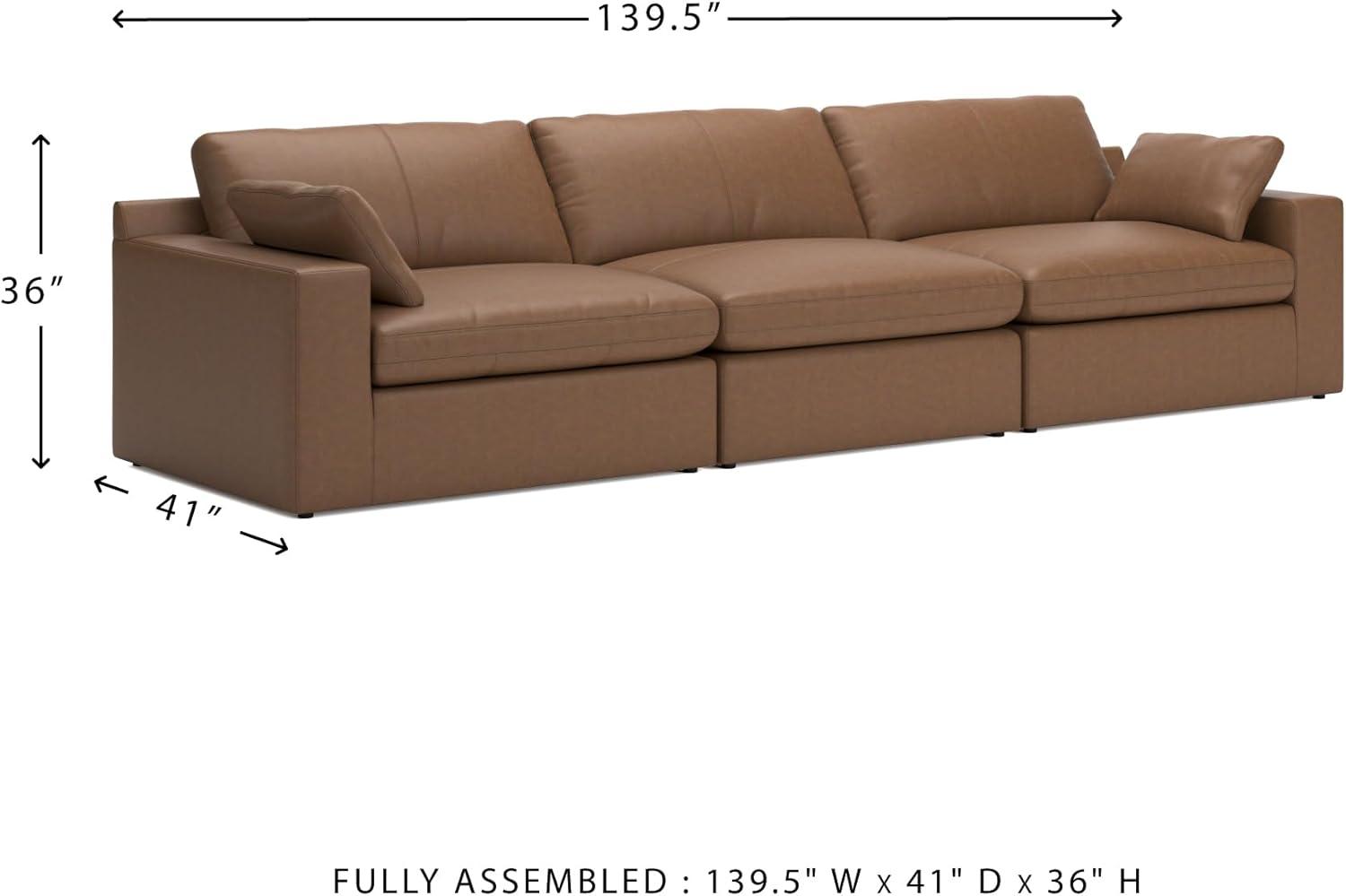imageSignature Design by Ashley Emilia Modern Modular Leather Match 5Piece Sectional with Loose Back Cushions and 2 Bolster Pillows Light BrownCaramel