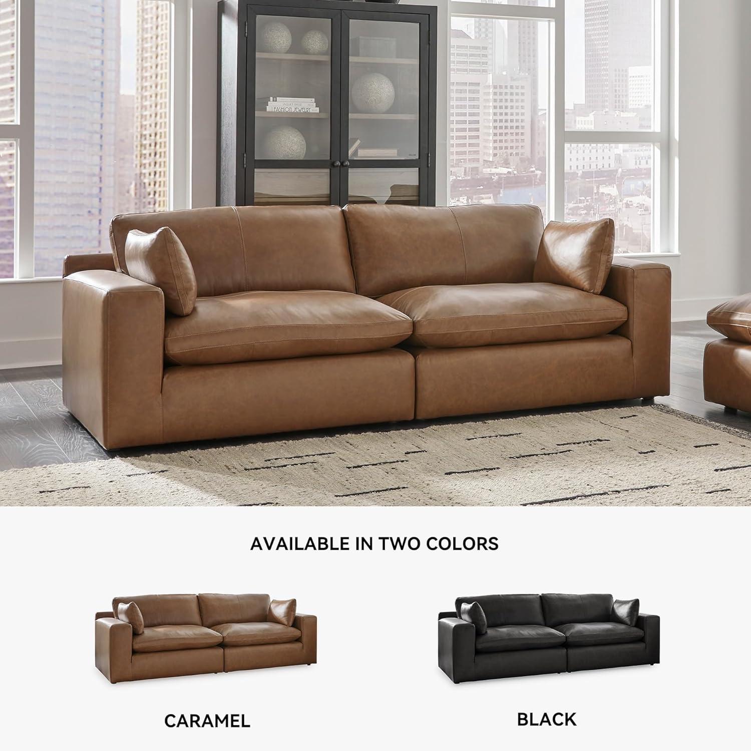 imageSignature Design by Ashley Emilia Modern Modular Leather Match 5Piece Sectional with Loose Back Cushions and 2 Bolster Pillows Light BrownCaramel