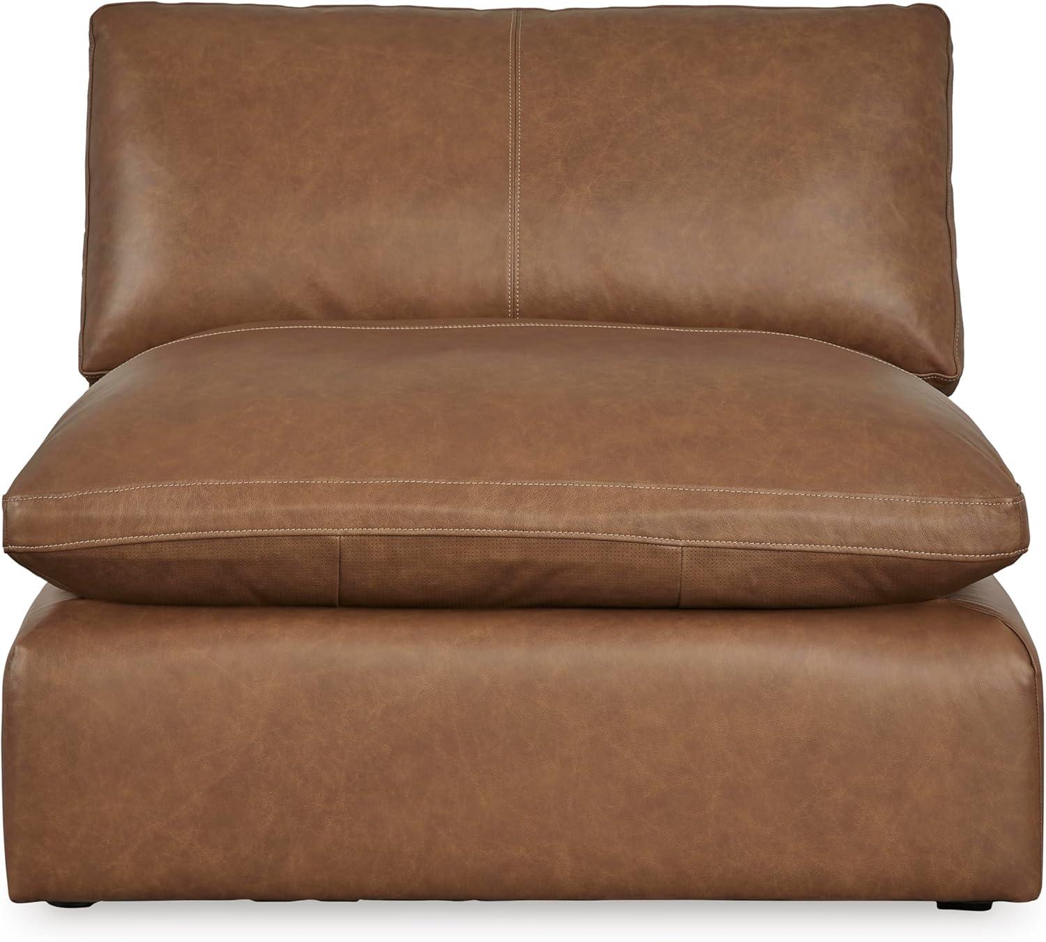 imageSignature Design by Ashley Emilia Modern Modular Leather Match 5Piece Sectional with Loose Back Cushions and 2 Bolster Pillows Light BrownCaramel
