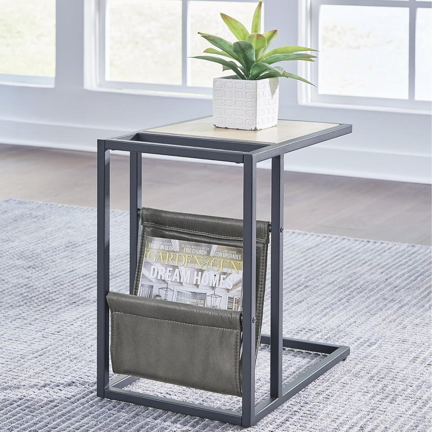 imageSignature Design by Ashley Freslowe Modern Industrial Chair Side End C Table Brown ampamp Gray