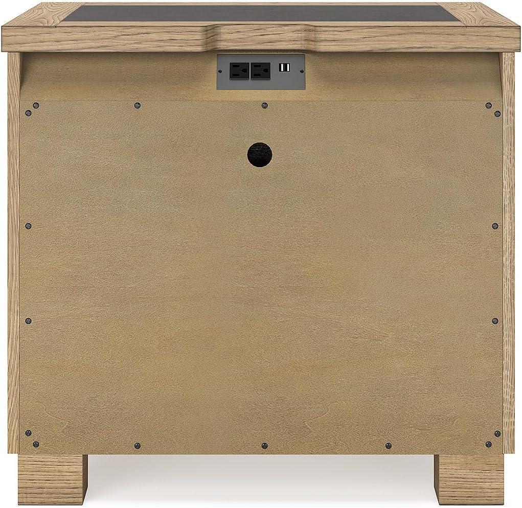 imageSignature Design by Ashley Galliden Rustic FeltLined 2 Drawer Nightstand with Cement Tile Inlay Tabletop Power Supply and USB Ports 2675quot Tall Light Brown