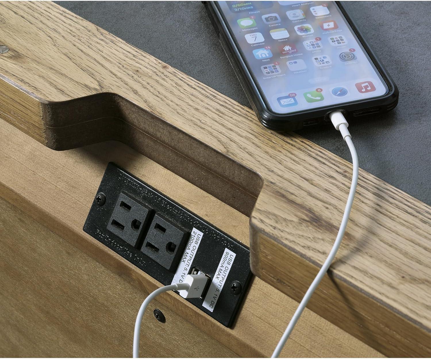 imageSignature Design by Ashley Galliden Rustic FeltLined 2 Drawer Nightstand with Cement Tile Inlay Tabletop Power Supply and USB Ports 2675quot Tall Light Brown