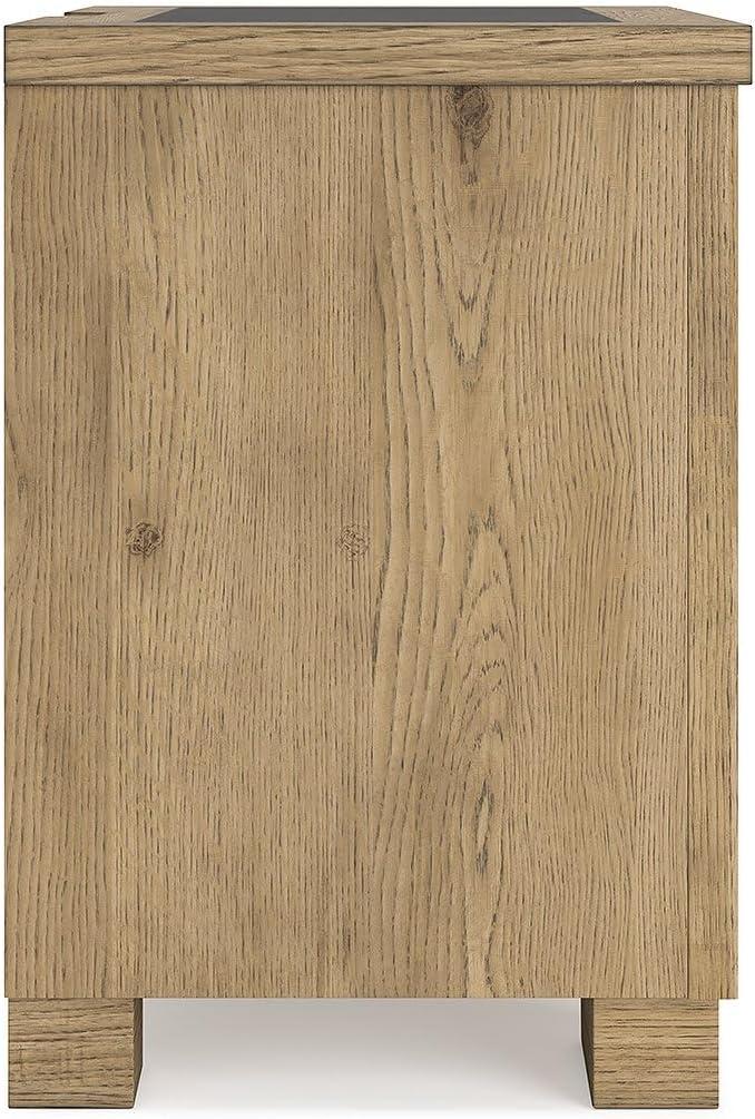 imageSignature Design by Ashley Galliden Rustic FeltLined 2 Drawer Nightstand with Cement Tile Inlay Tabletop Power Supply and USB Ports 2675quot Tall Light Brown