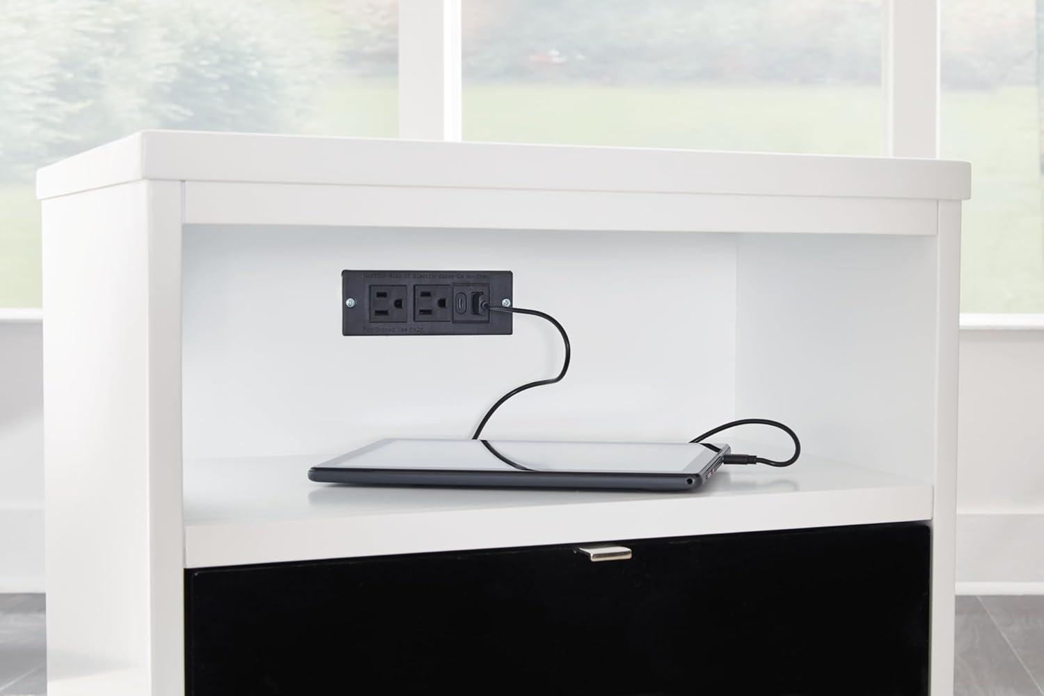 imageSignature Design by Ashley Gardoni Modern 1Drawer Chairside End Table with USB Ports Open Shelf and High Gloss Finish White ampamp Black