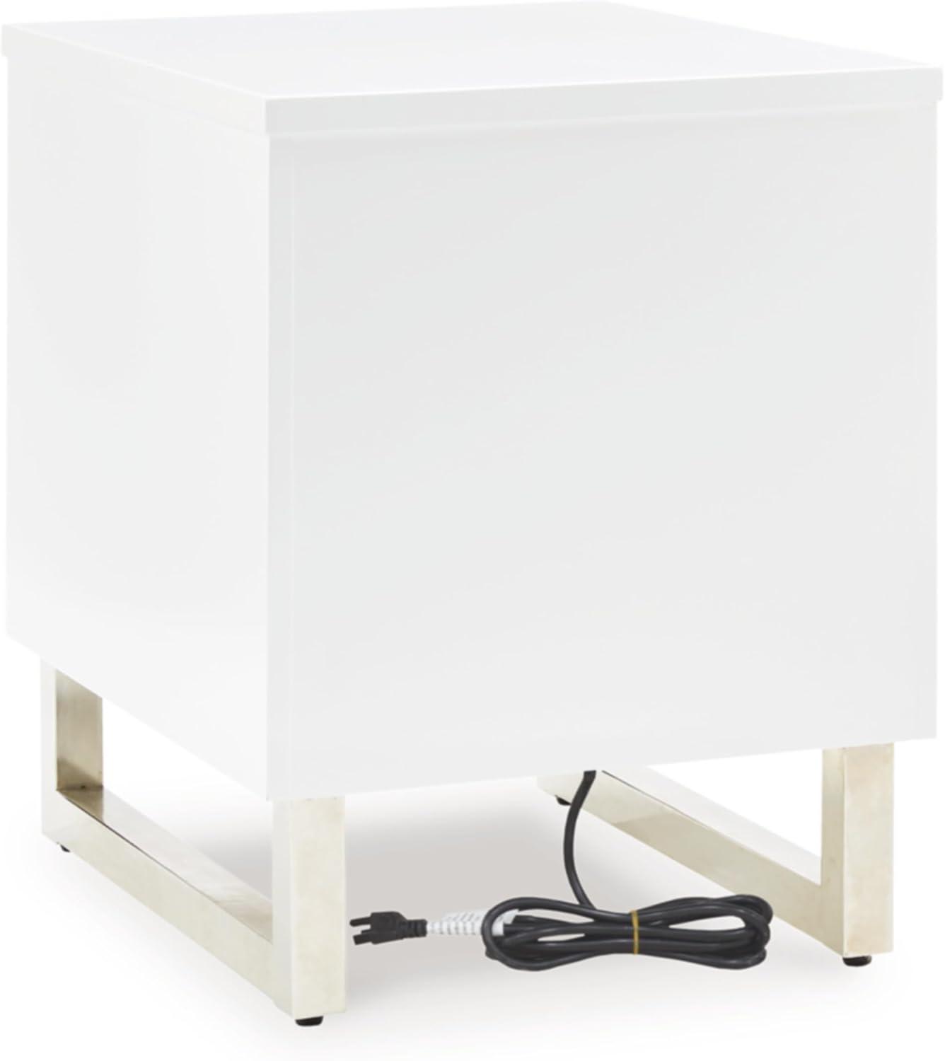 imageSignature Design by Ashley Gardoni Modern 1Drawer Chairside End Table with USB Ports Open Shelf and High Gloss Finish White ampamp Black