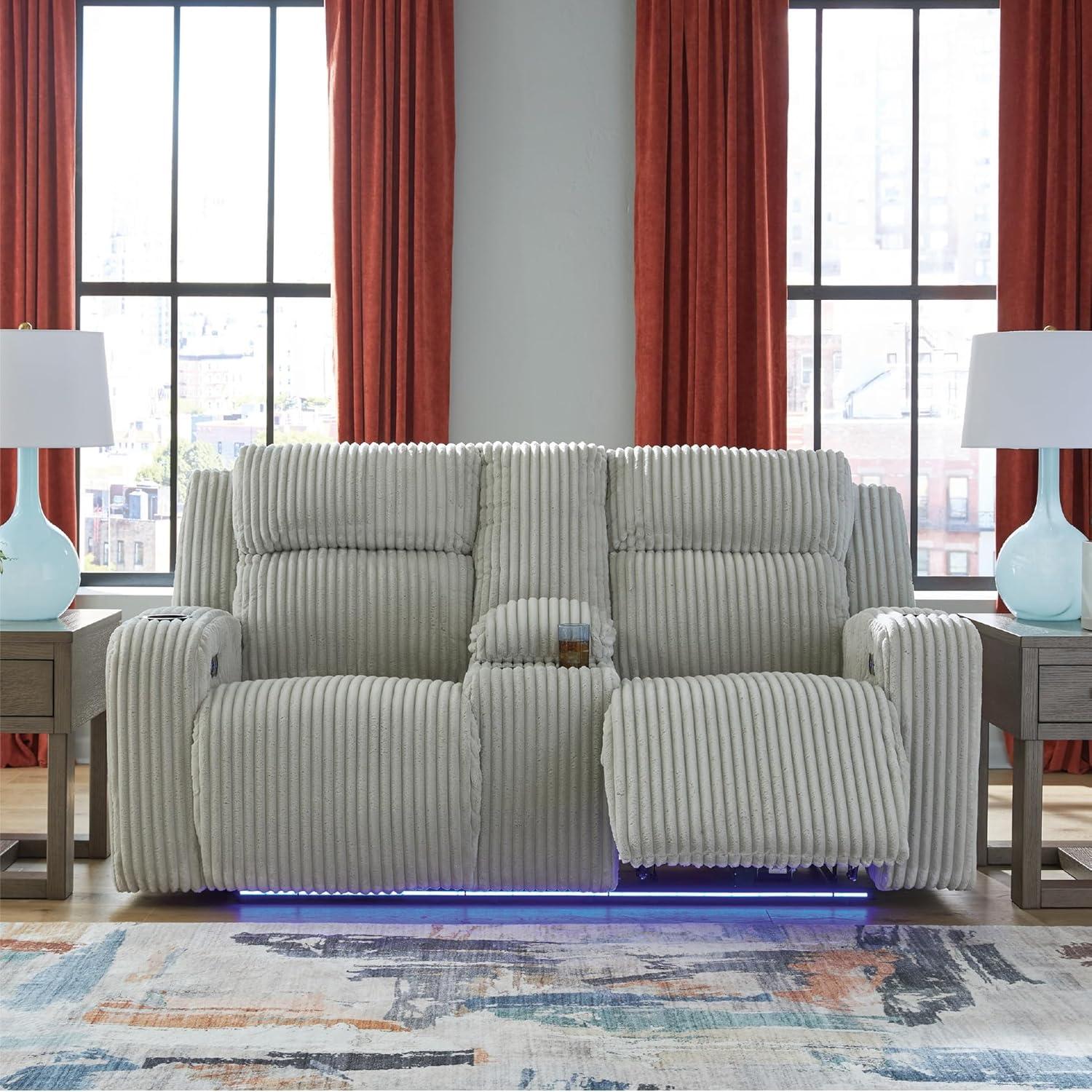 imageSignature Design by Ashley Healy Pier Modern Power Reclining Sofa with Adjustable Headrest and Storage Dark BrownAlloy