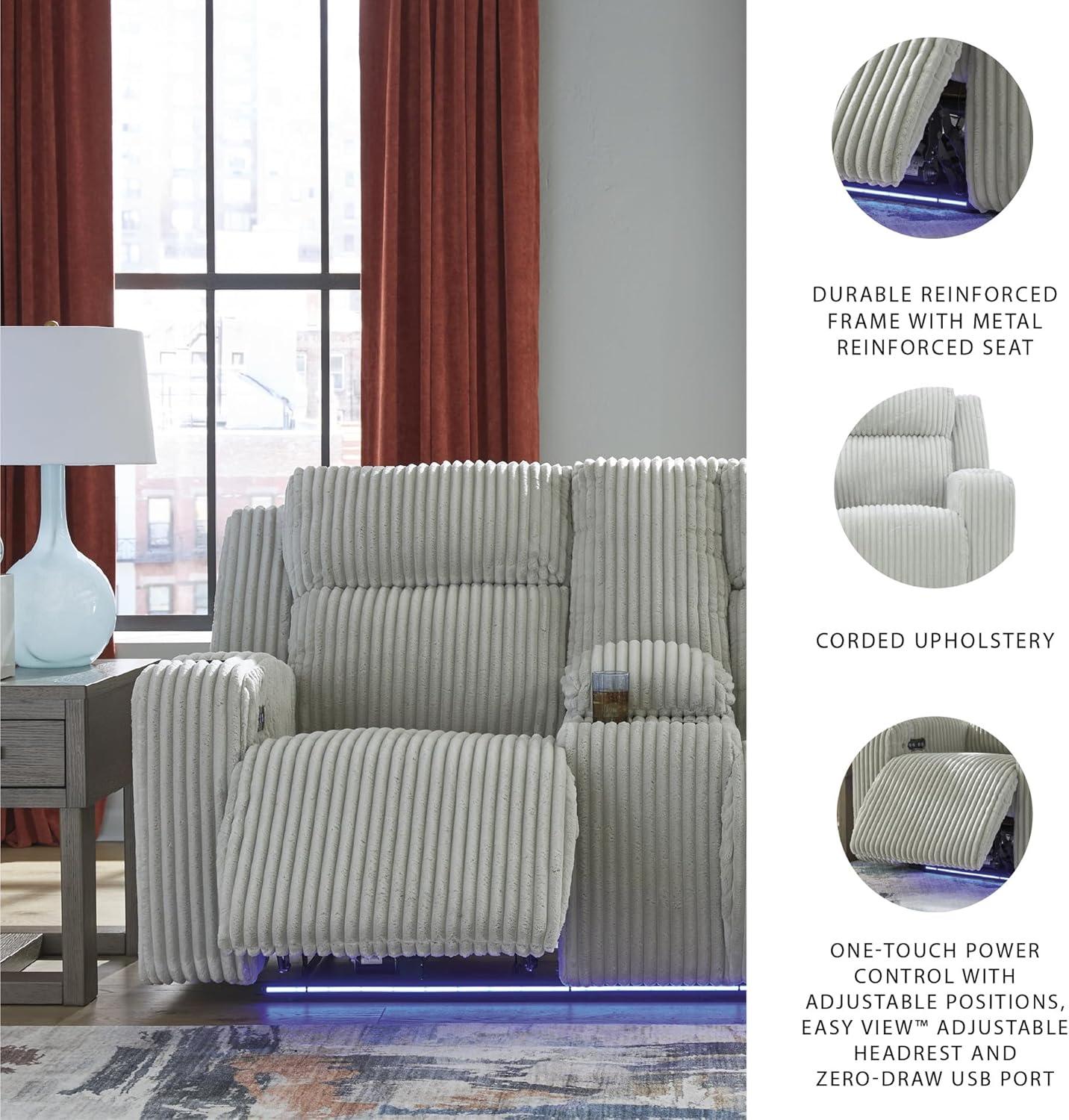 imageSignature Design by Ashley Healy Pier Modern Power Reclining Sofa with Adjustable Headrest and Storage Dark BrownAlloy