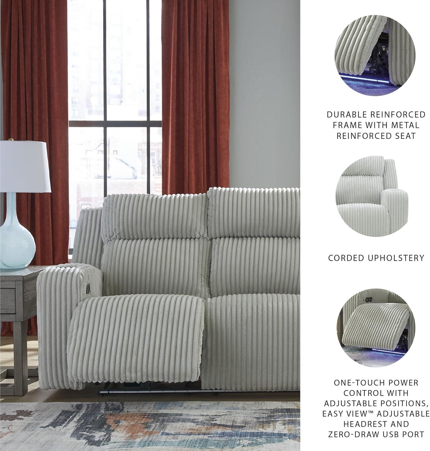 imageSignature Design by Ashley Healy Pier Modern Power Reclining Sofa with Adjustable Headrest and Storage Dark BrownAlloy