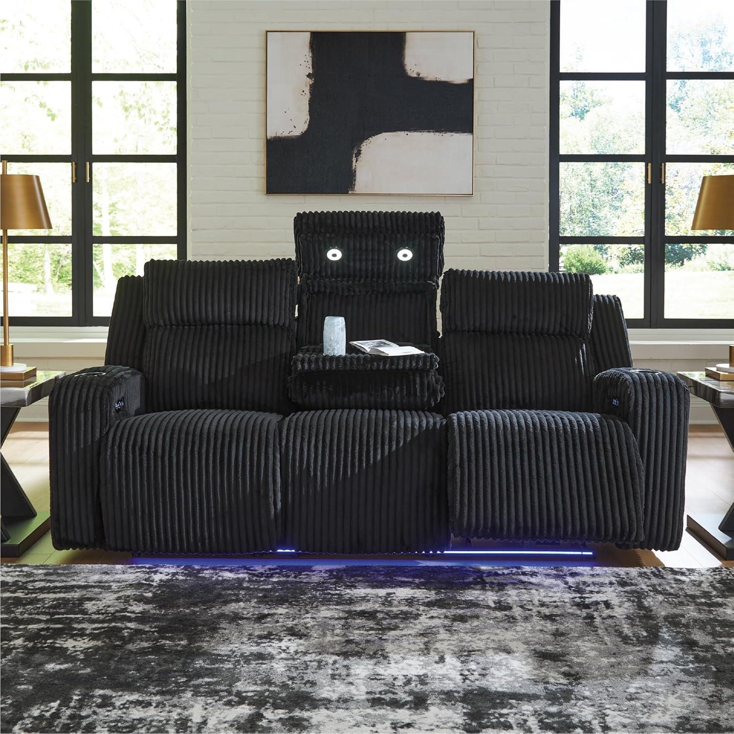 imageSignature Design by Ashley Healy Pier Modern Power Reclining Sofa with Adjustable Headrest and Storage Dark BrownBlack