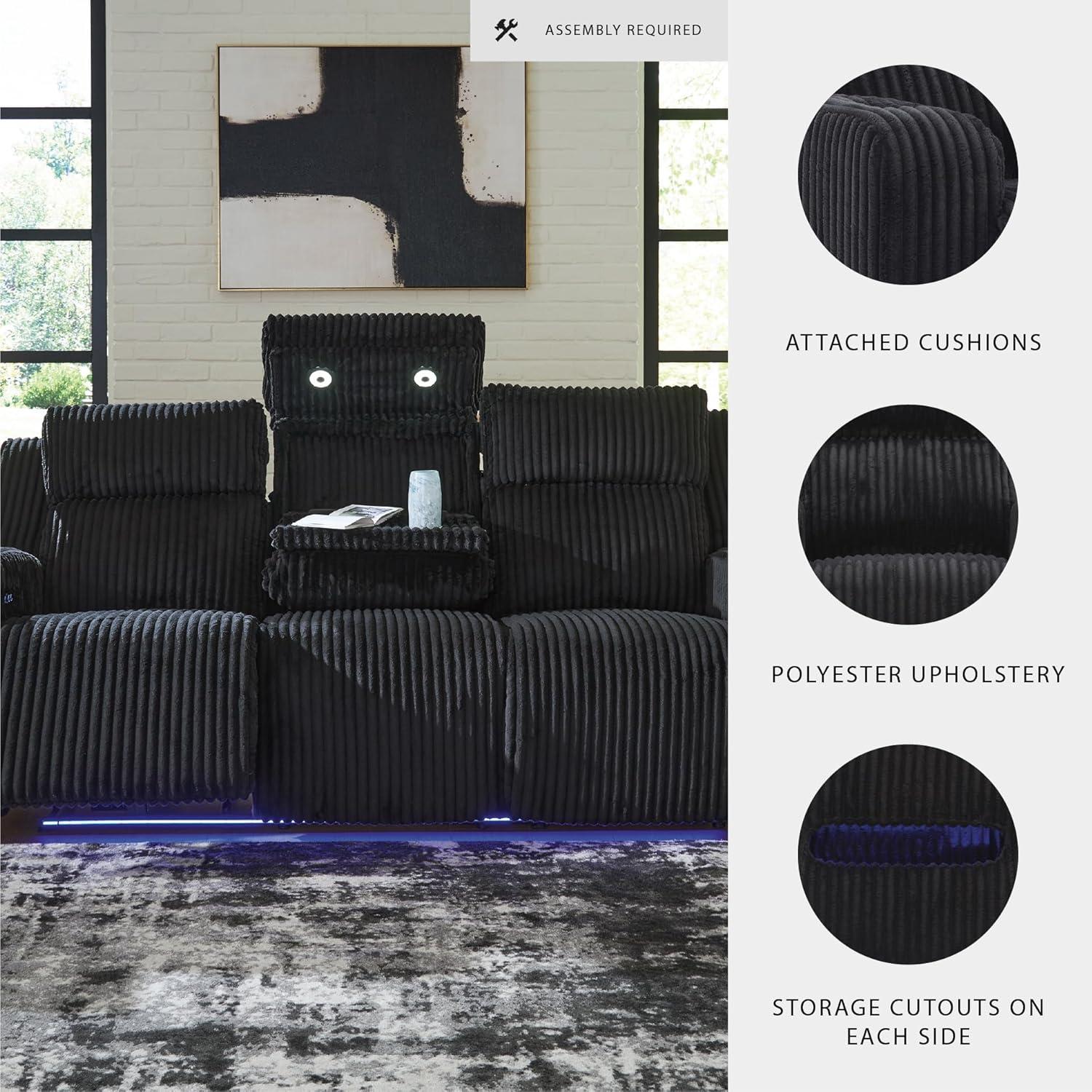 imageSignature Design by Ashley Healy Pier Modern Power Reclining Sofa with Adjustable Headrest and Storage Dark BrownBlack