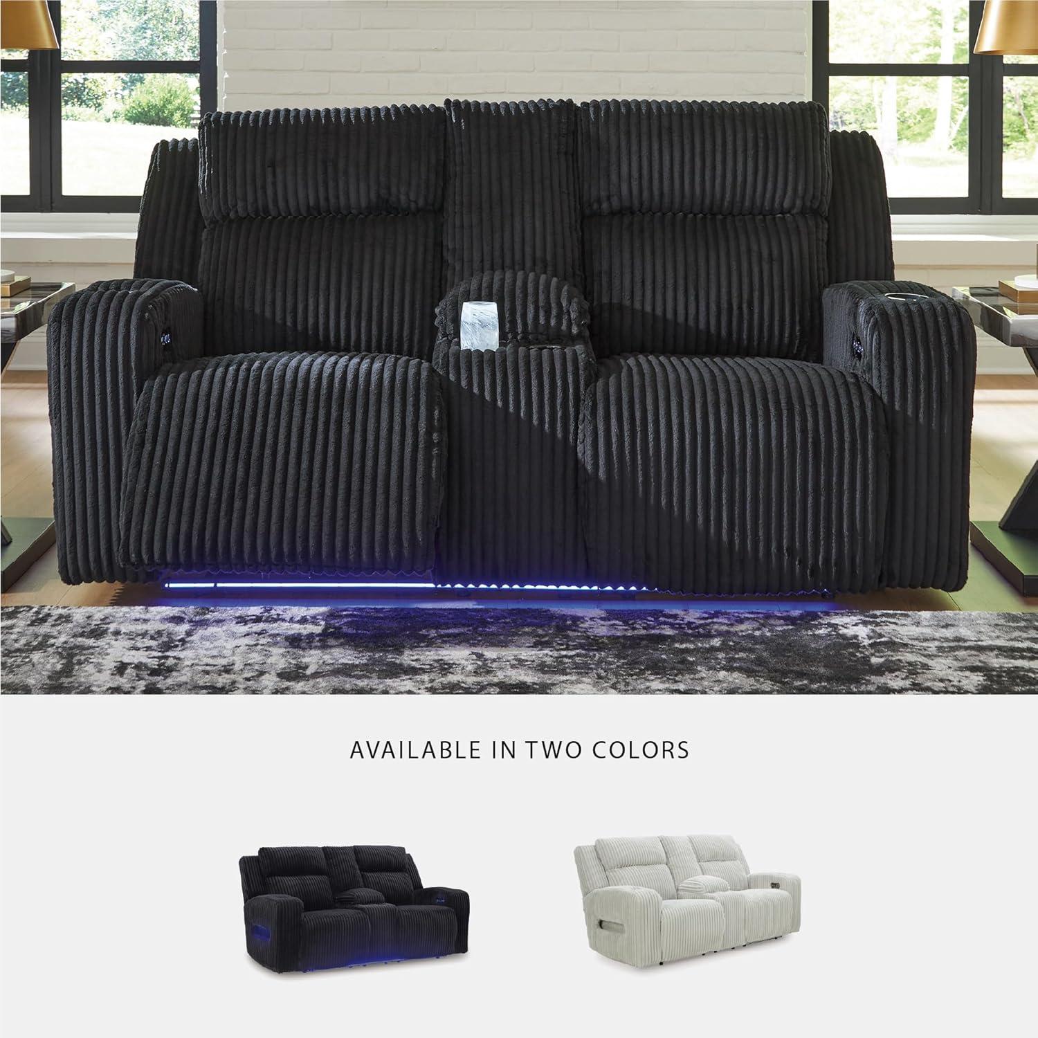 imageSignature Design by Ashley Healy Pier Modern Power Reclining Sofa with Adjustable Headrest and Storage Dark BrownBlack