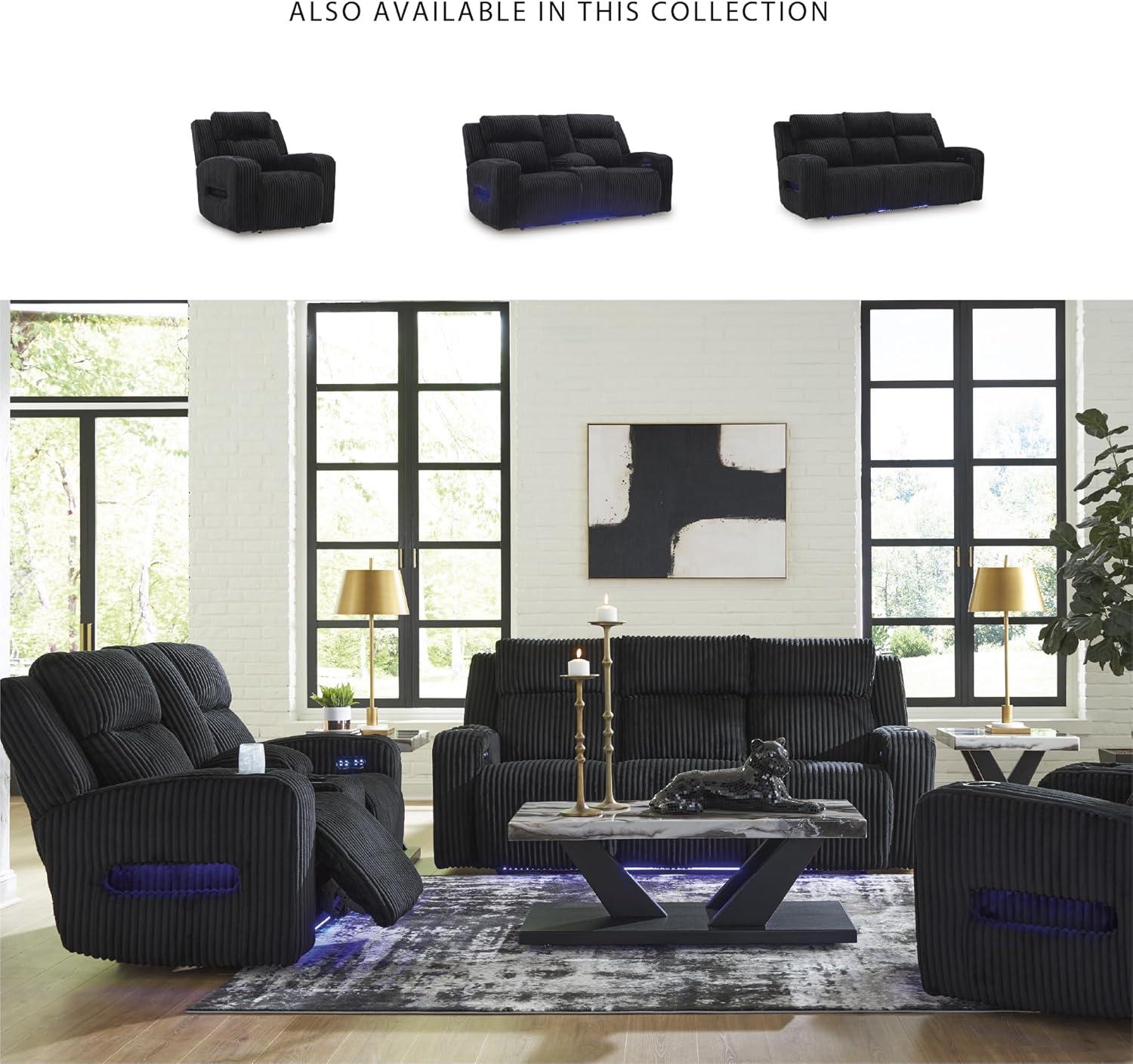 imageSignature Design by Ashley Healy Pier Modern Power Reclining Sofa with Adjustable Headrest and Storage Dark BrownBlack