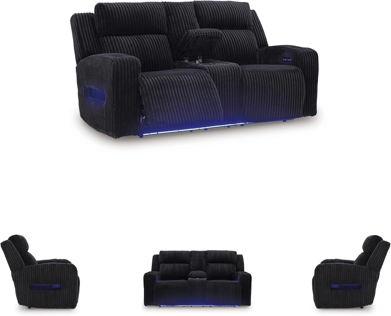 imageSignature Design by Ashley Healy Pier Modern Power Reclining Sofa with Adjustable Headrest and Storage Dark BrownBlack