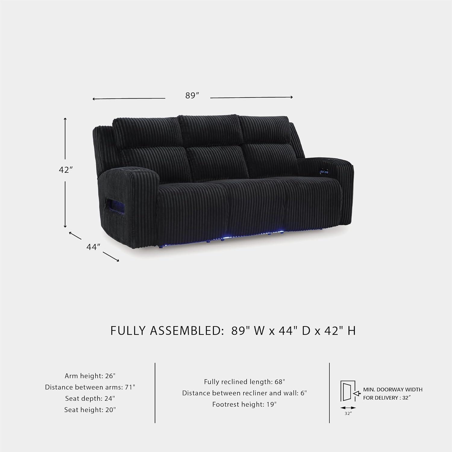 imageSignature Design by Ashley Healy Pier Modern Power Reclining Sofa with Adjustable Headrest and Storage Dark BrownBlack