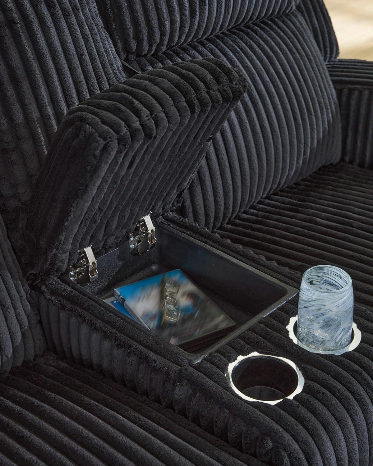 imageSignature Design by Ashley Healy Pier Modern Power Reclining Sofa with Adjustable Headrest and Storage Dark BrownBlack